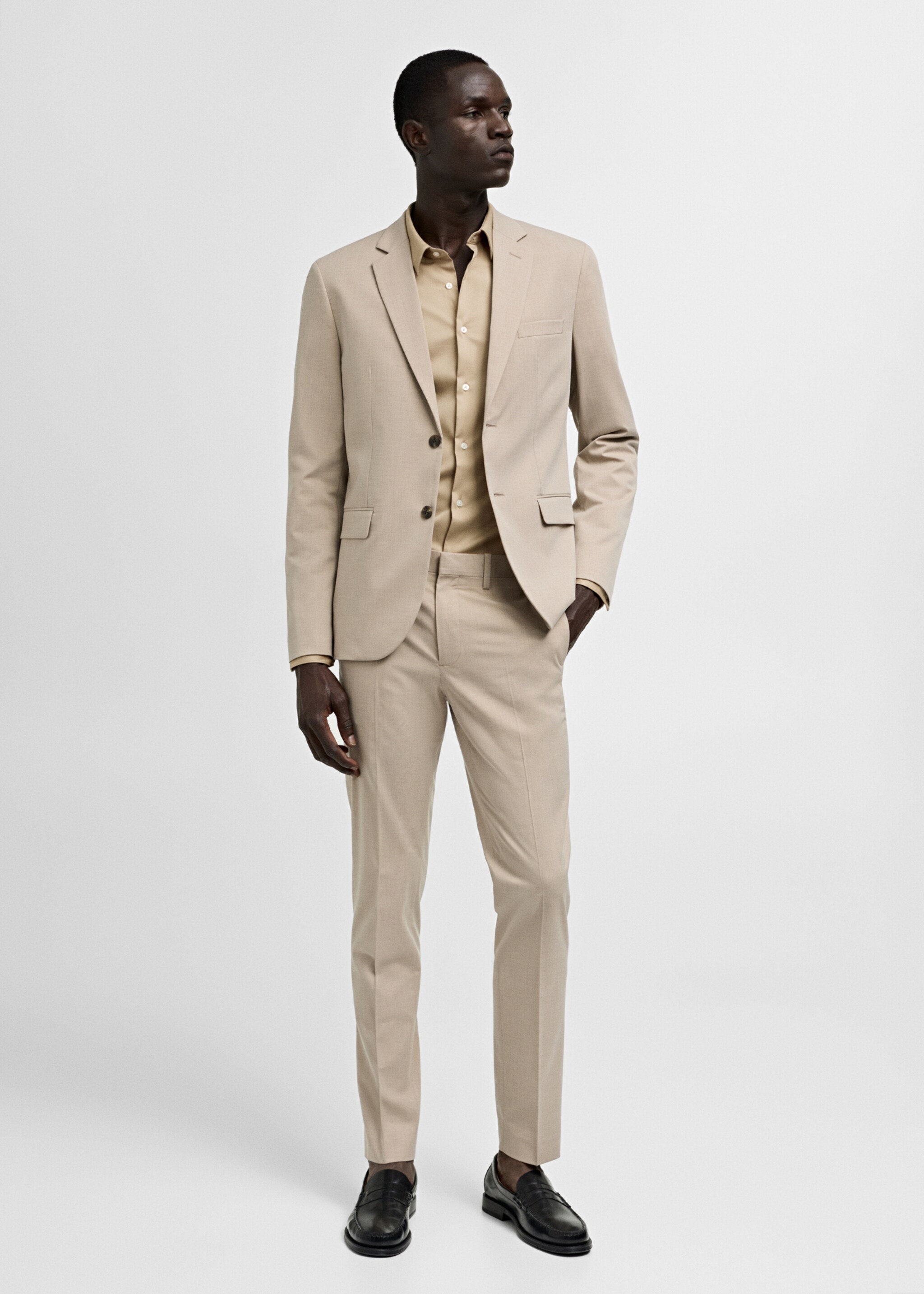 Camisa vestit súper slim fit popelín - Pla general, Beige. Ref: 77090568-00.