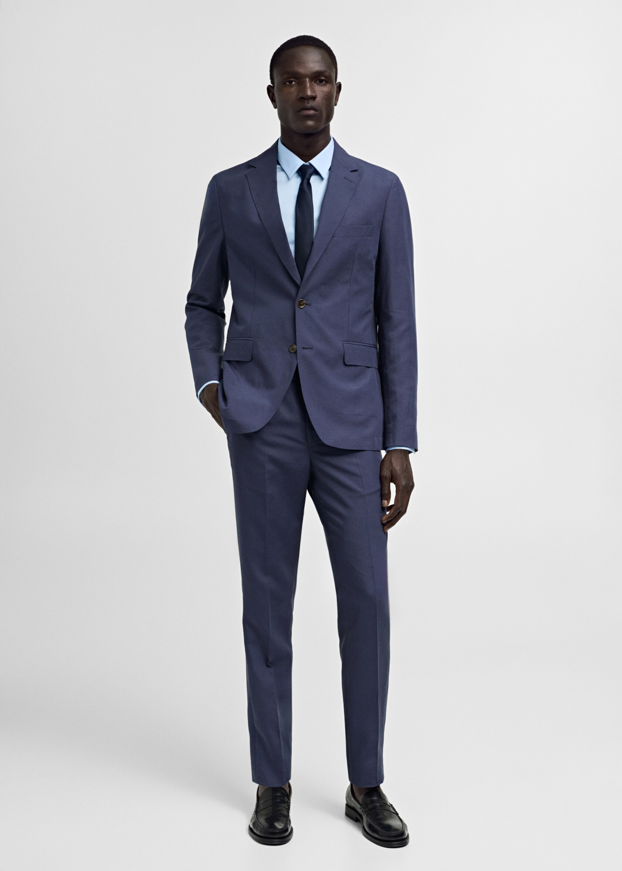 Πουκάμισο κοστουμιού super slim fit ποπλίνα - Γενικό πλάνο, Γαλάζιο. Ref: 77090568-00.