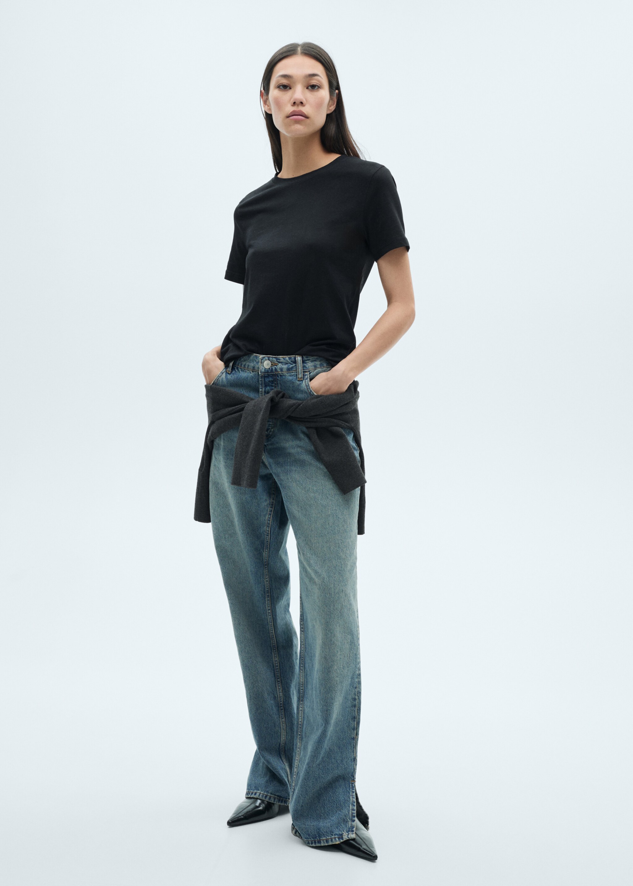 Short-sleeved cotton t-shirt - General plane, Black. Ref: 77090593-00.