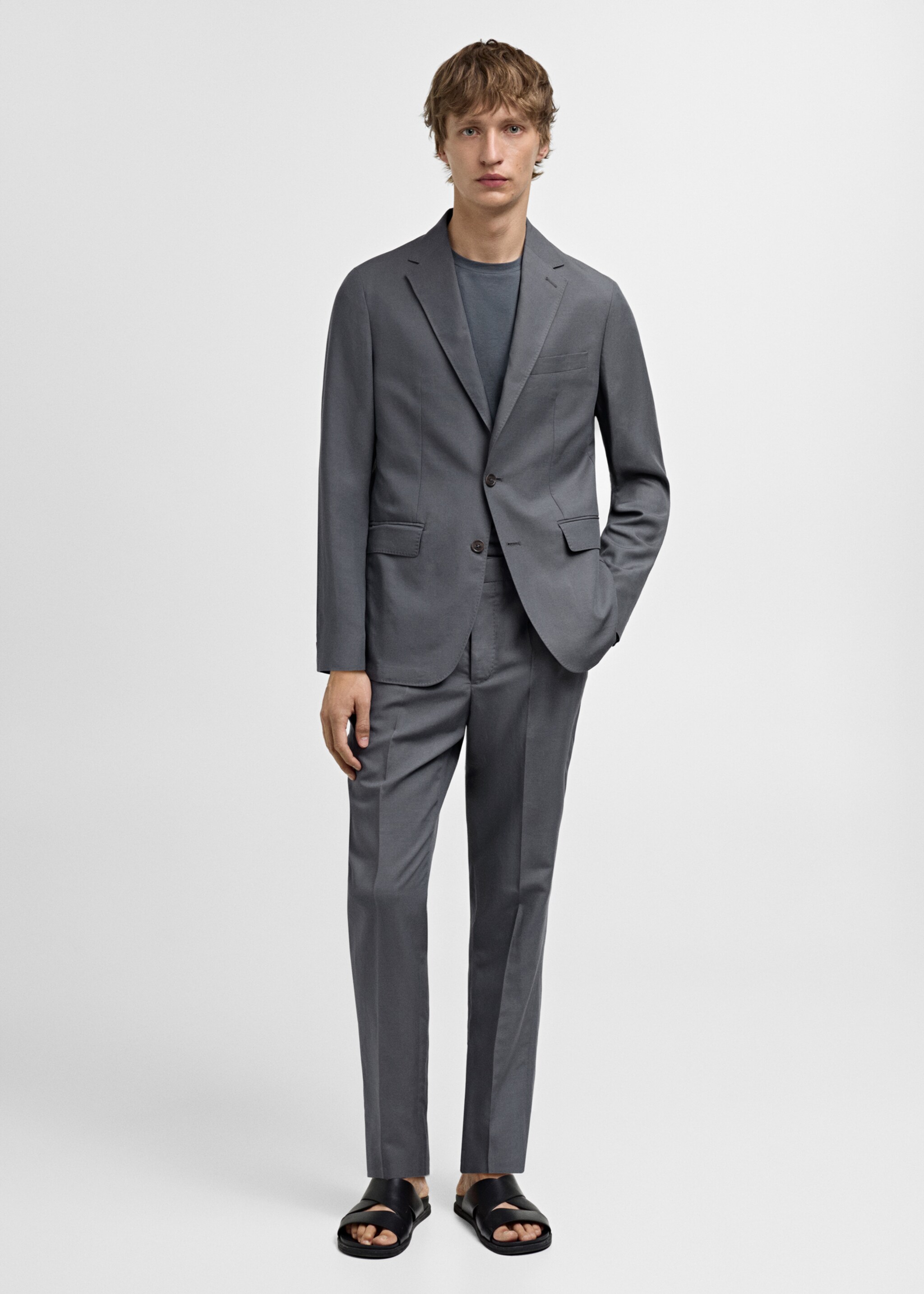 Slim Fit-Anzugblazer aus Leinengemisch - Allgemeine Ansicht, Petrolblau. Ref: 77092531-00.