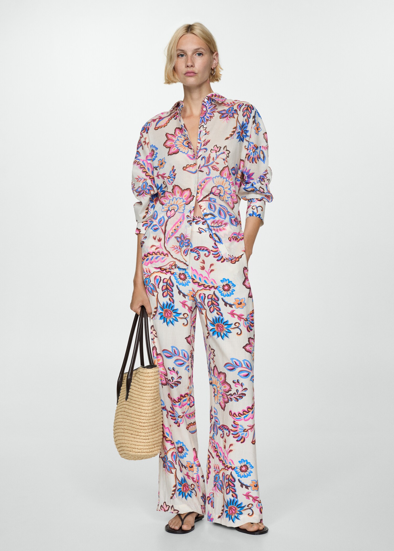 Floral print straight trousers - General plane