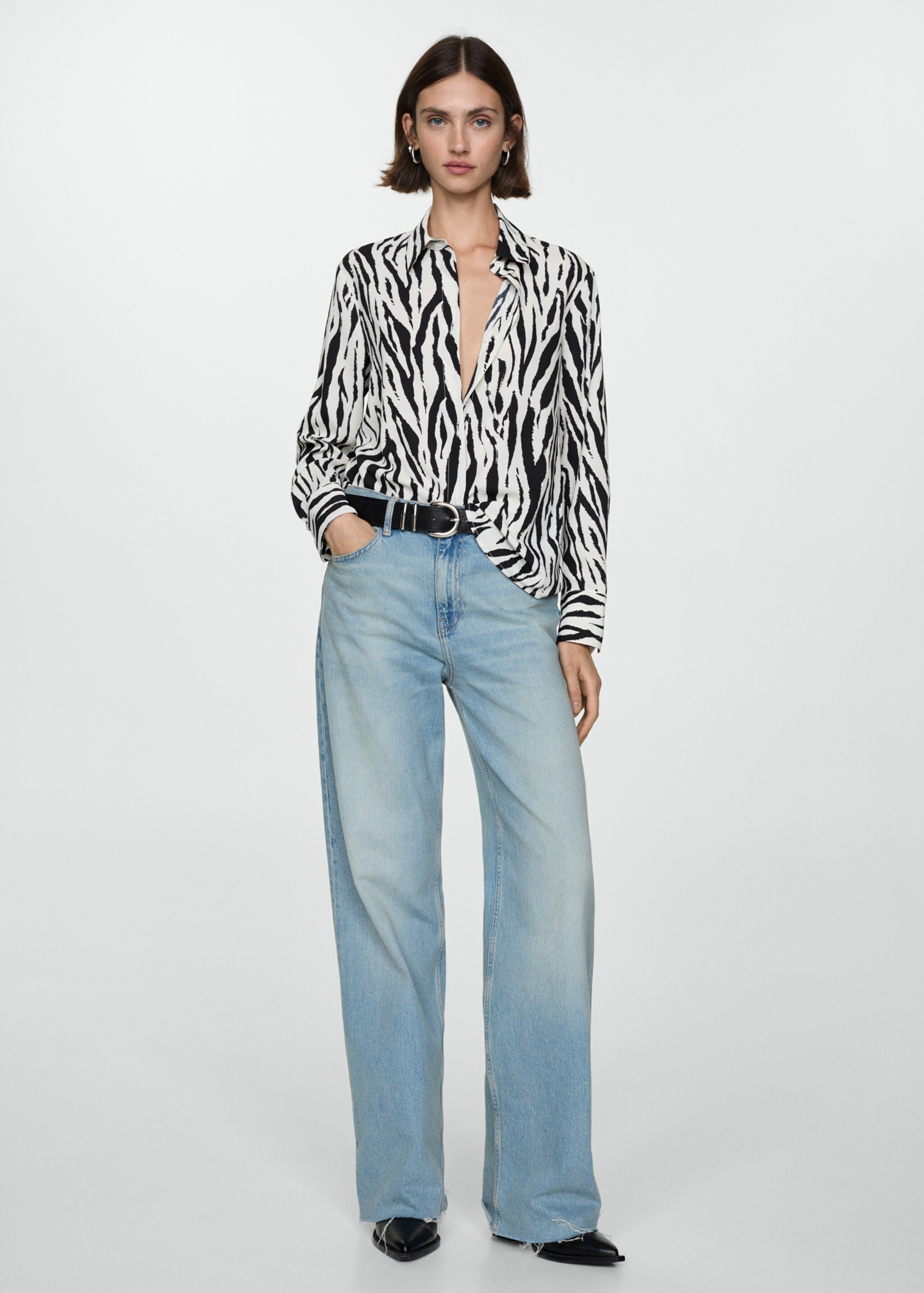 Printed flowy shirt - General plane, Ecru. Ref: 77093267-00.