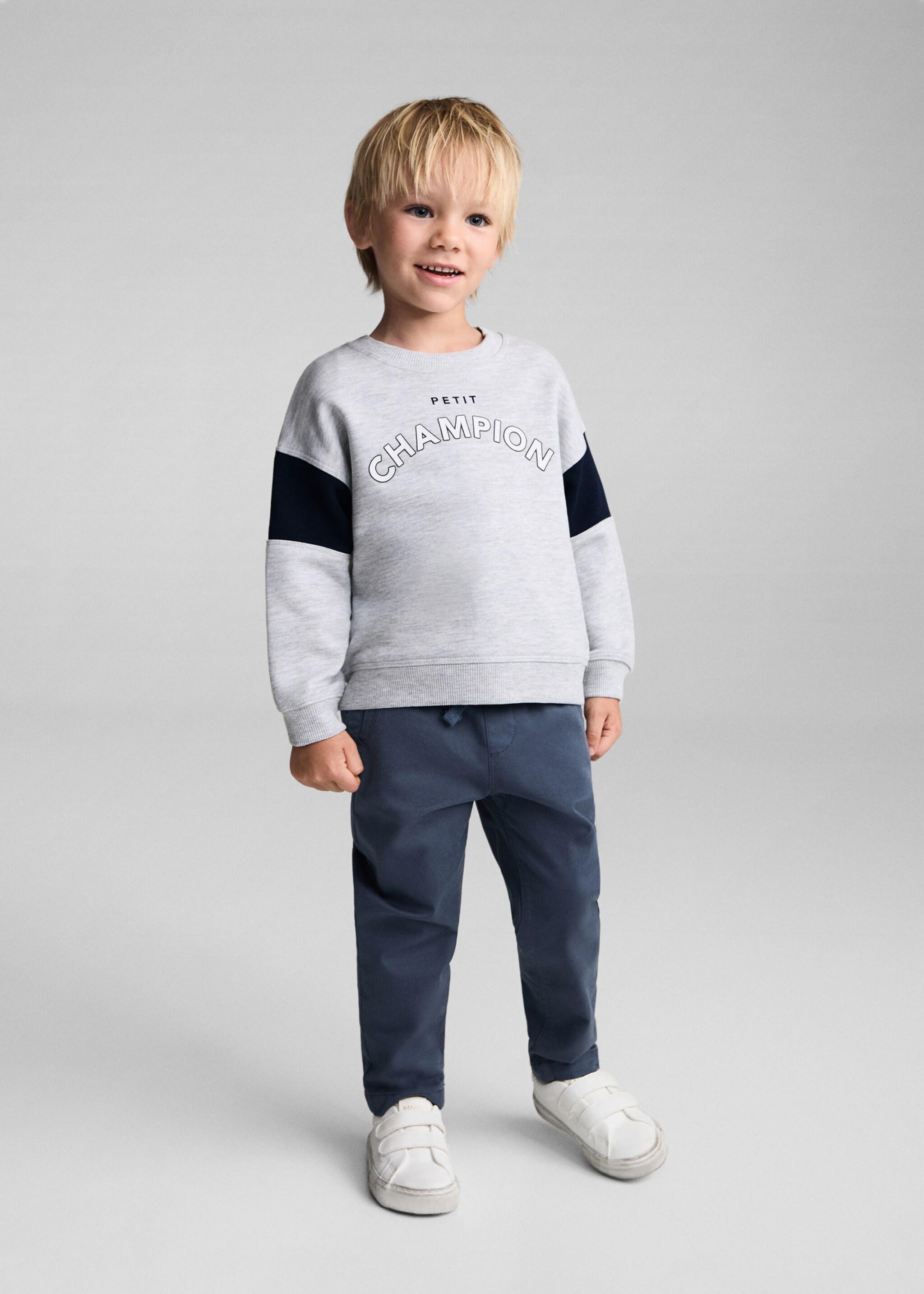 Sweat-shirt imprimé message - Plan général, Gris chiné moyen. Ref: 77093277-00.