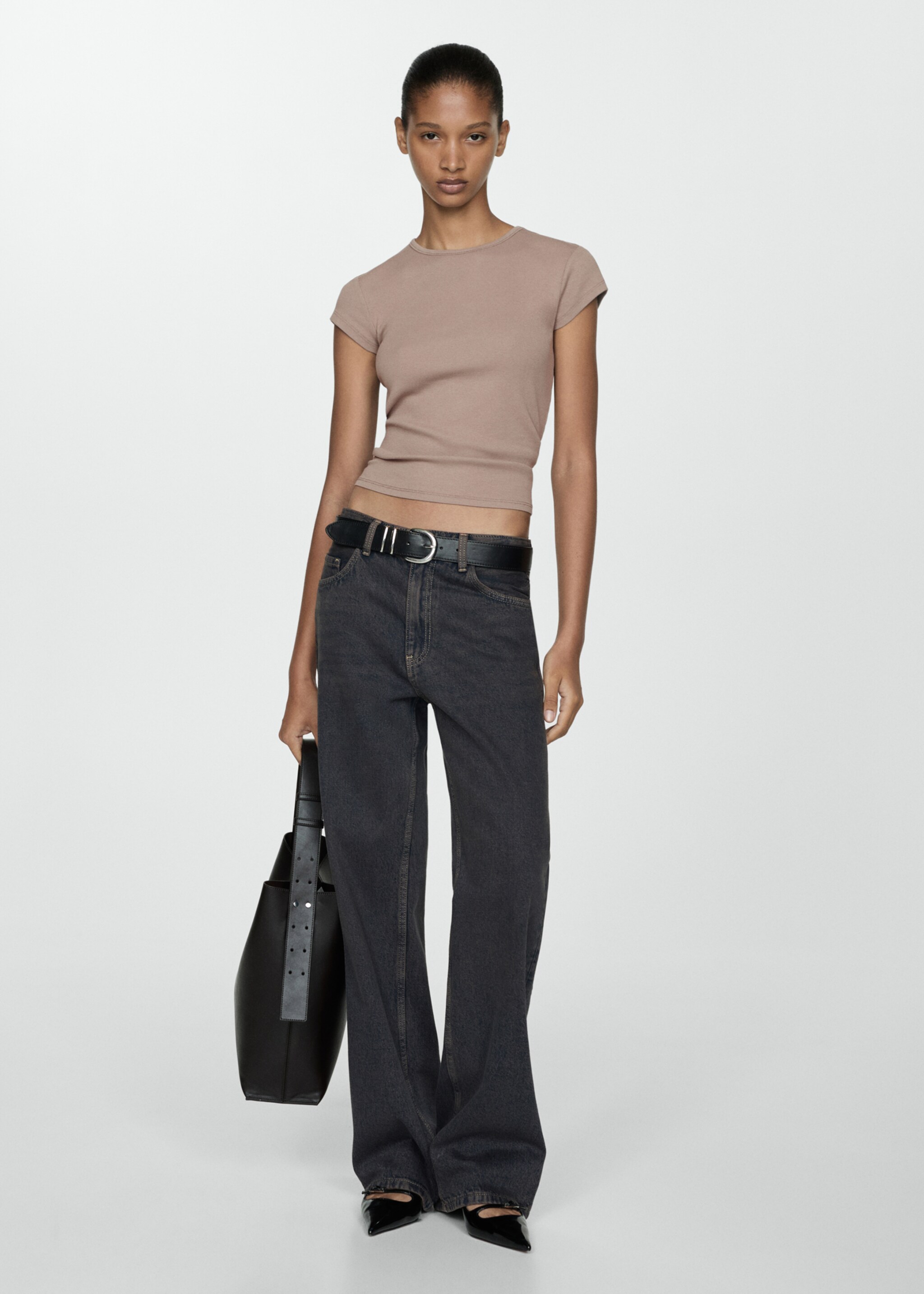 Short sleeve knitted t-shirt - General plane, Light/Pastel Brown. Ref: 77094026-00.