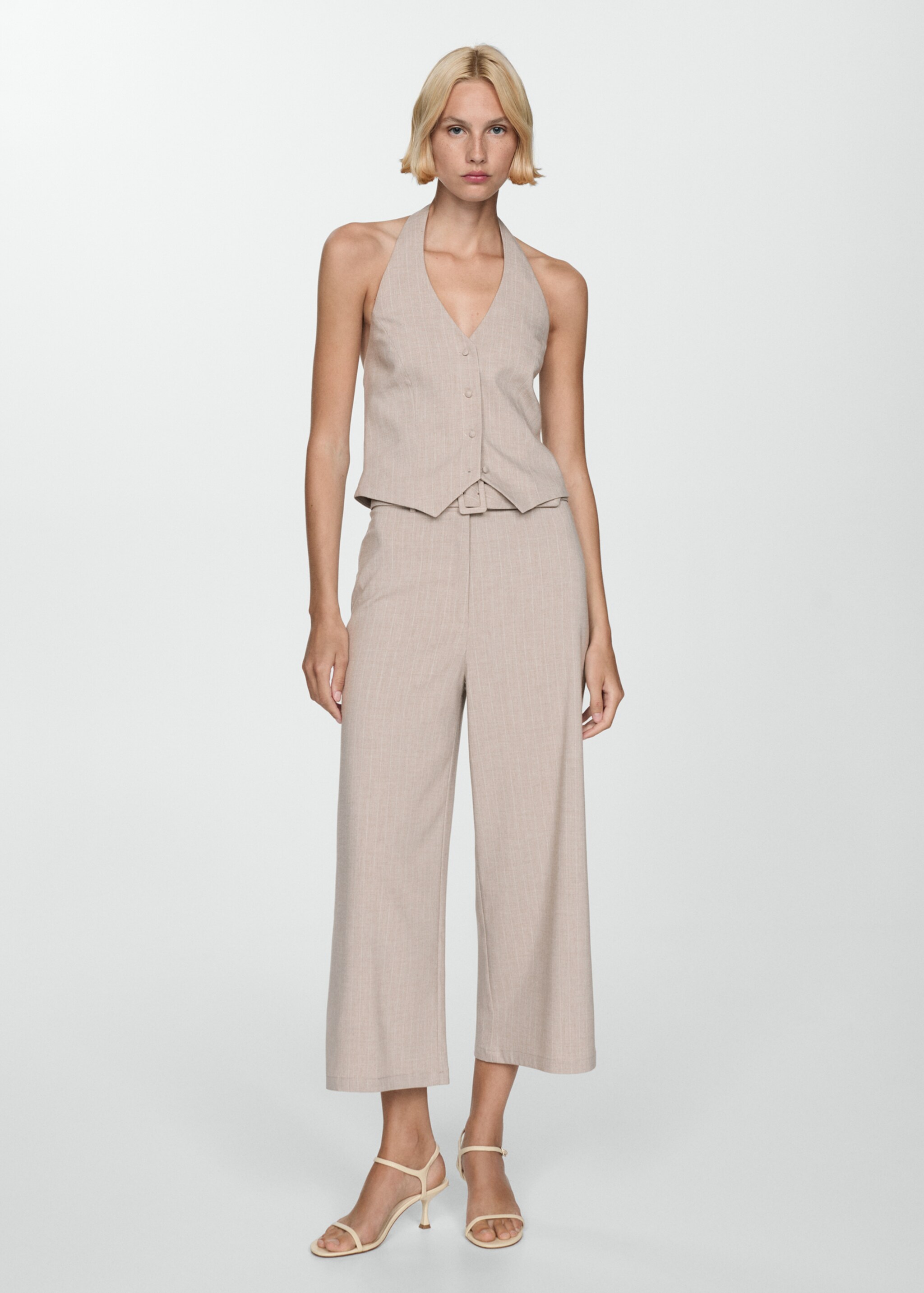 Pinstripe halter-neck waistcoat - General plane, Beige. Ref: 77094041-00.