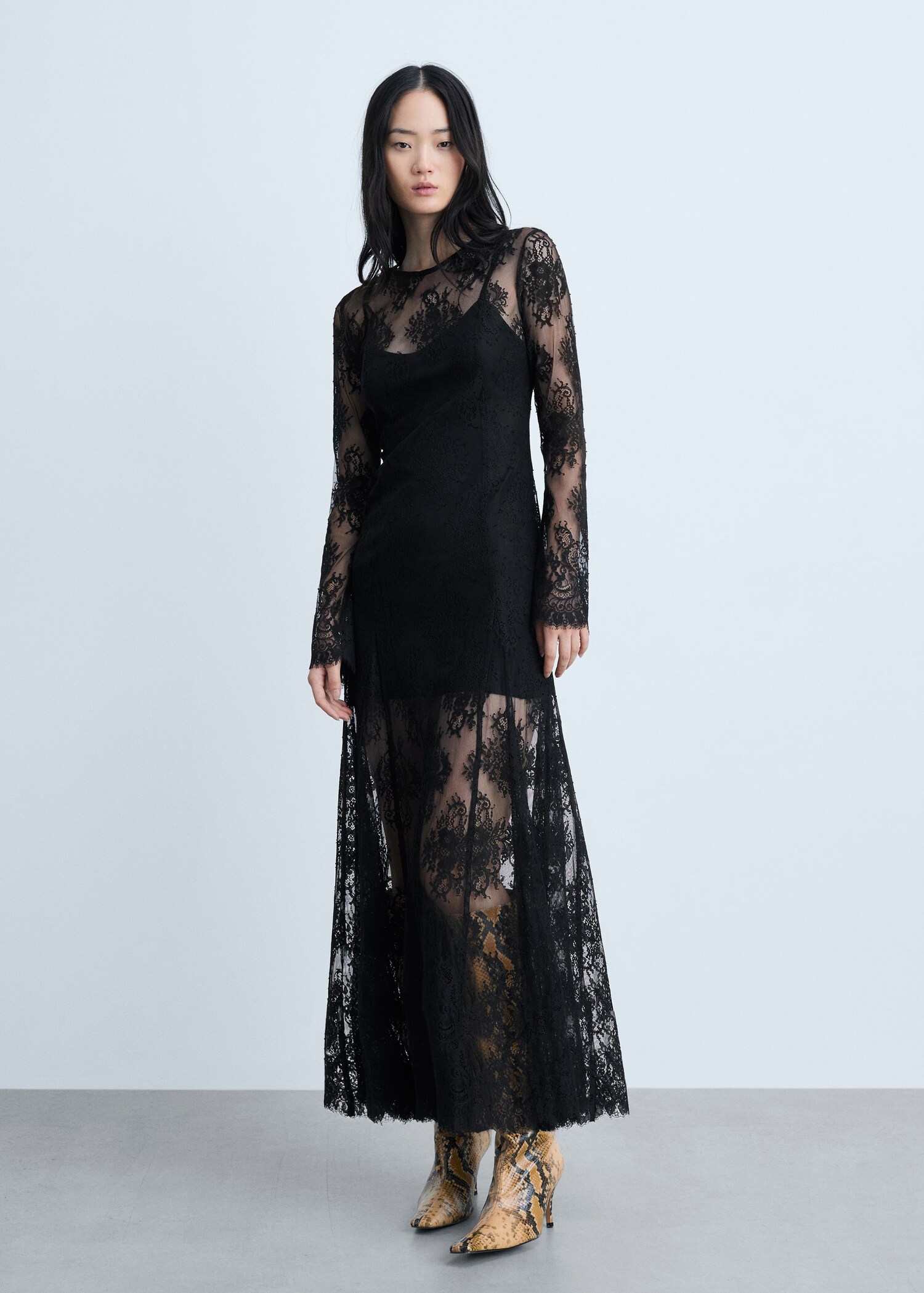 Semi-transparent lace long dress - General plane