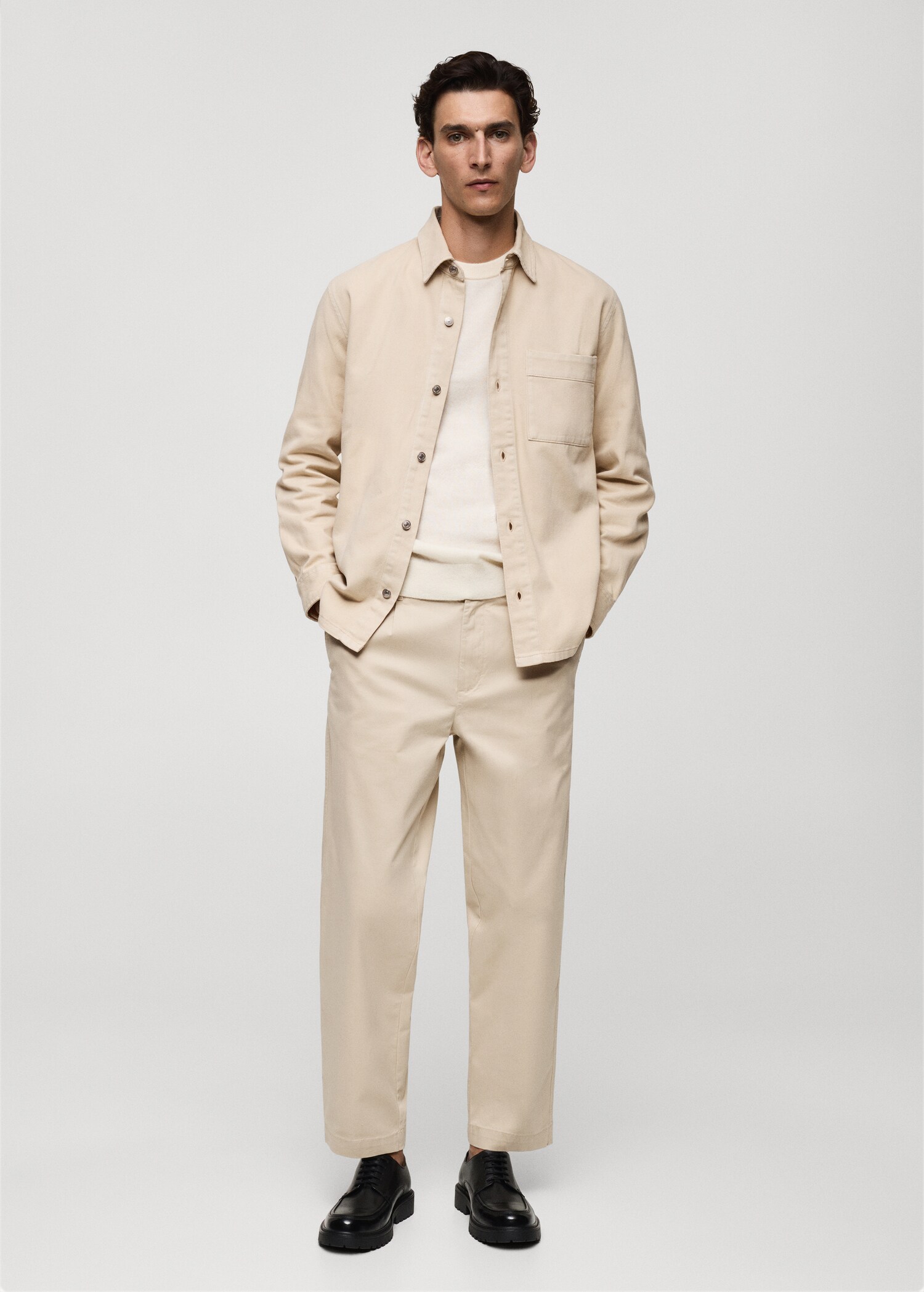 Regular fit pleated cotton trousers - General plane