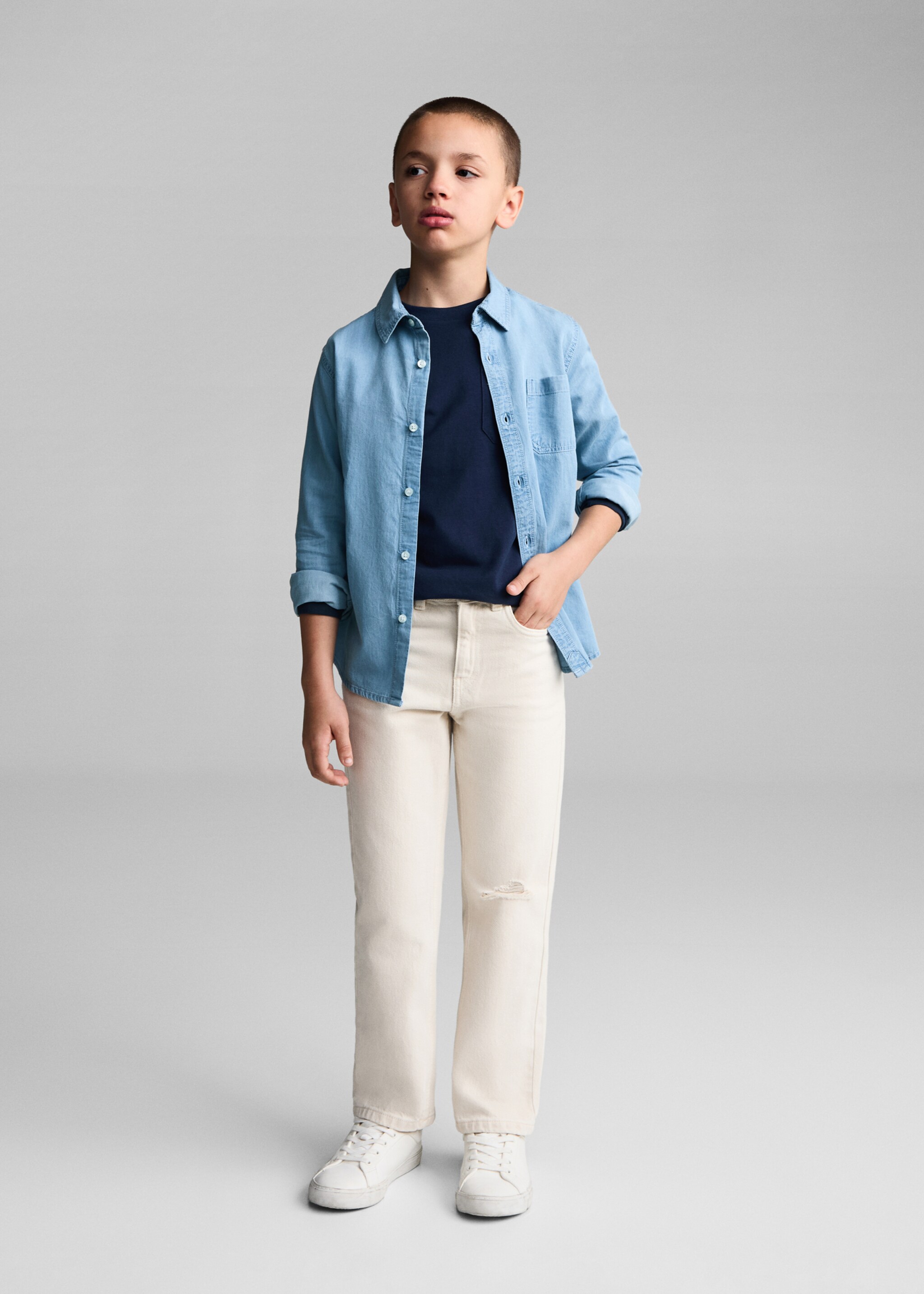 Camisa regular fit denim - Plano general, Azul medio. Ref: 77094761-00.