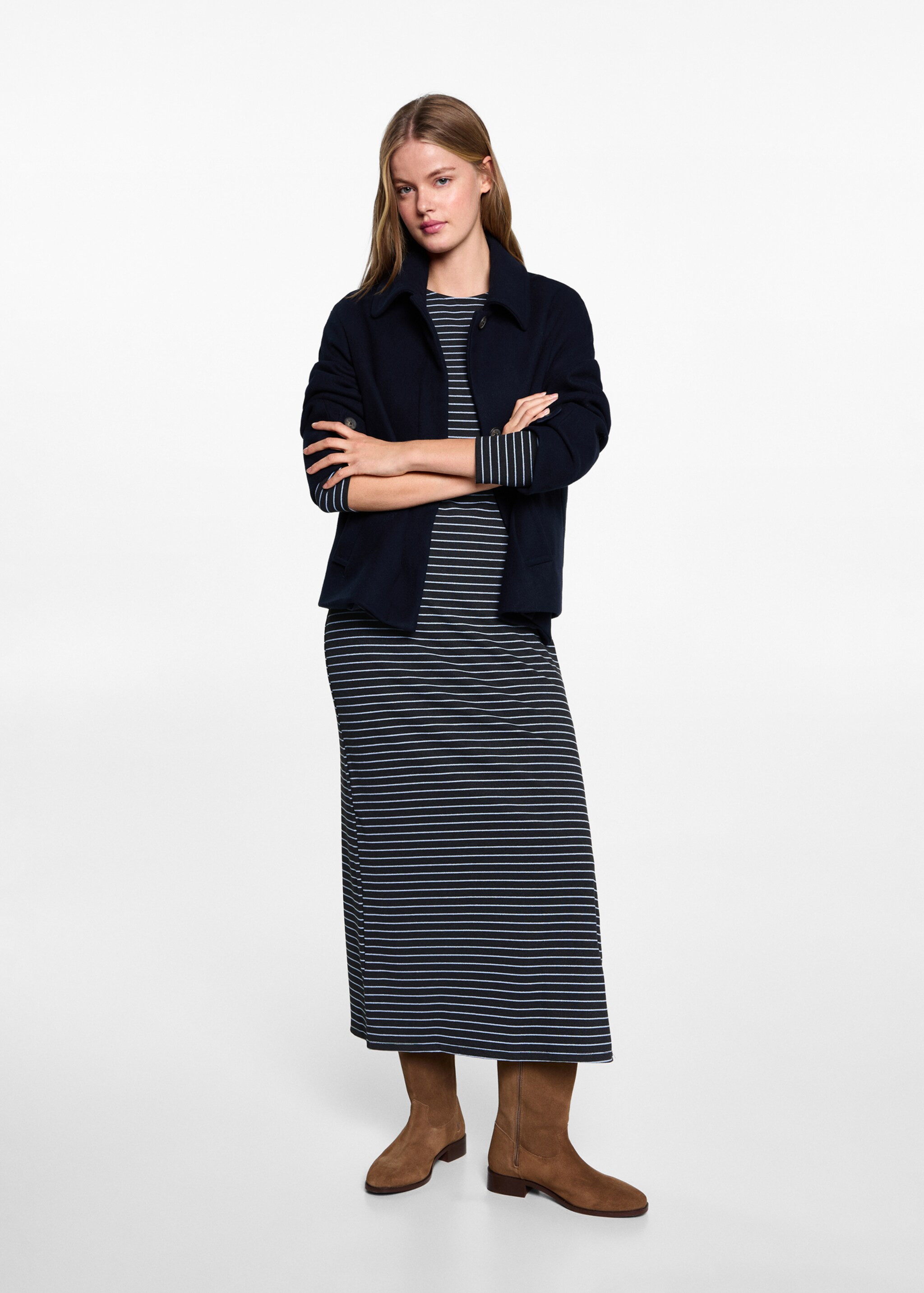 Striped dress with lurex opening - General plane, Grey. Ref: 77094782-00.