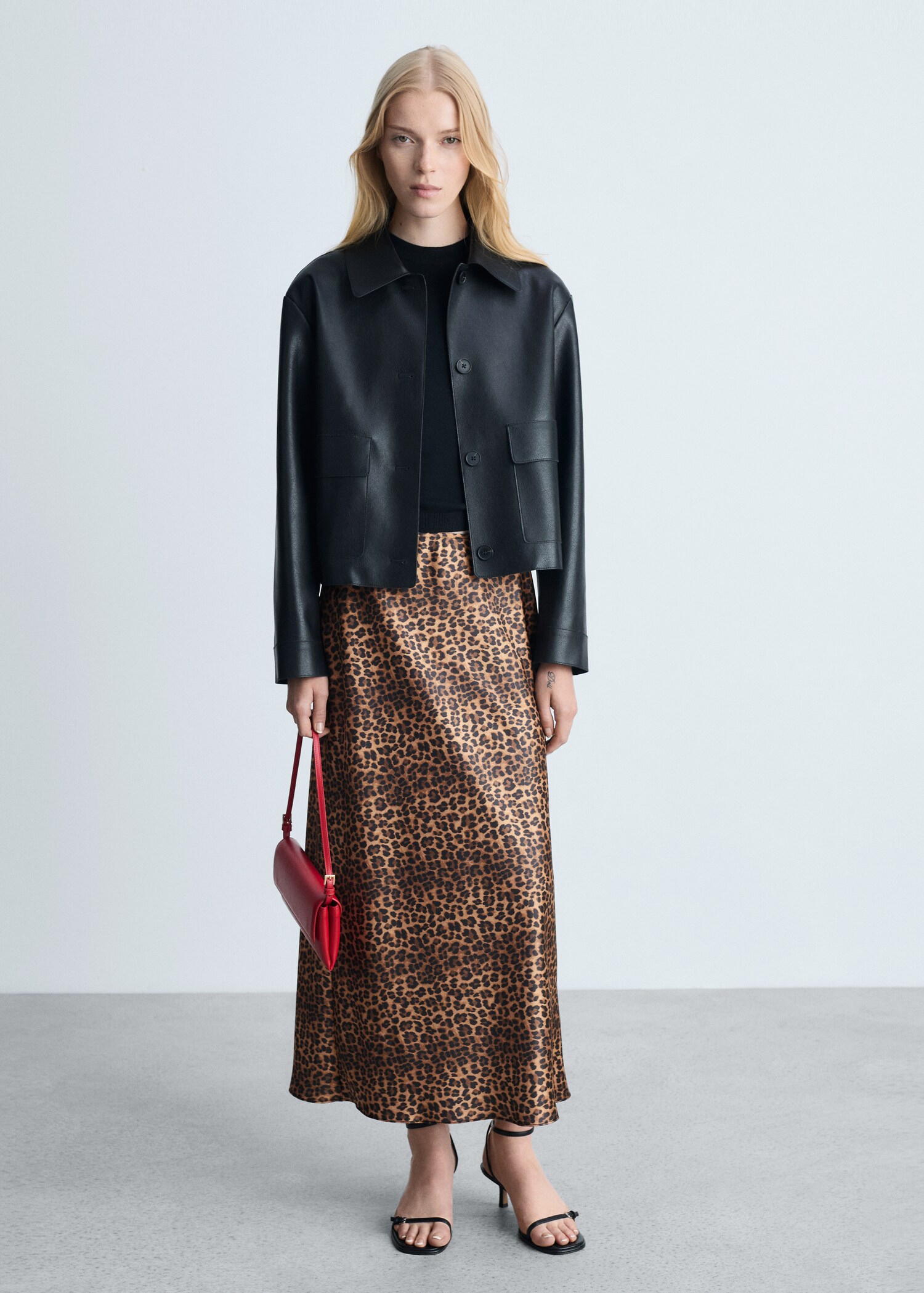 Leopard-print satin skirt - General plane