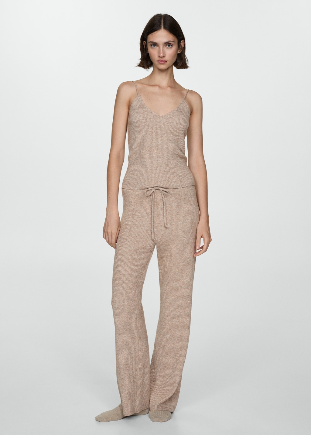 Easy Rib Knit Pants ベージュ 36 Ribbed Knit Elastic Waist Lounge Pants - Taupe – Shop Making