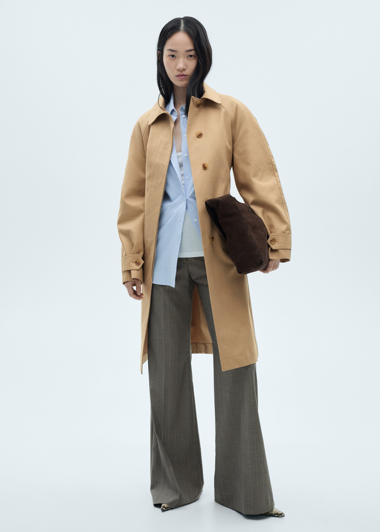 Cotton trench coat with belt - General plane