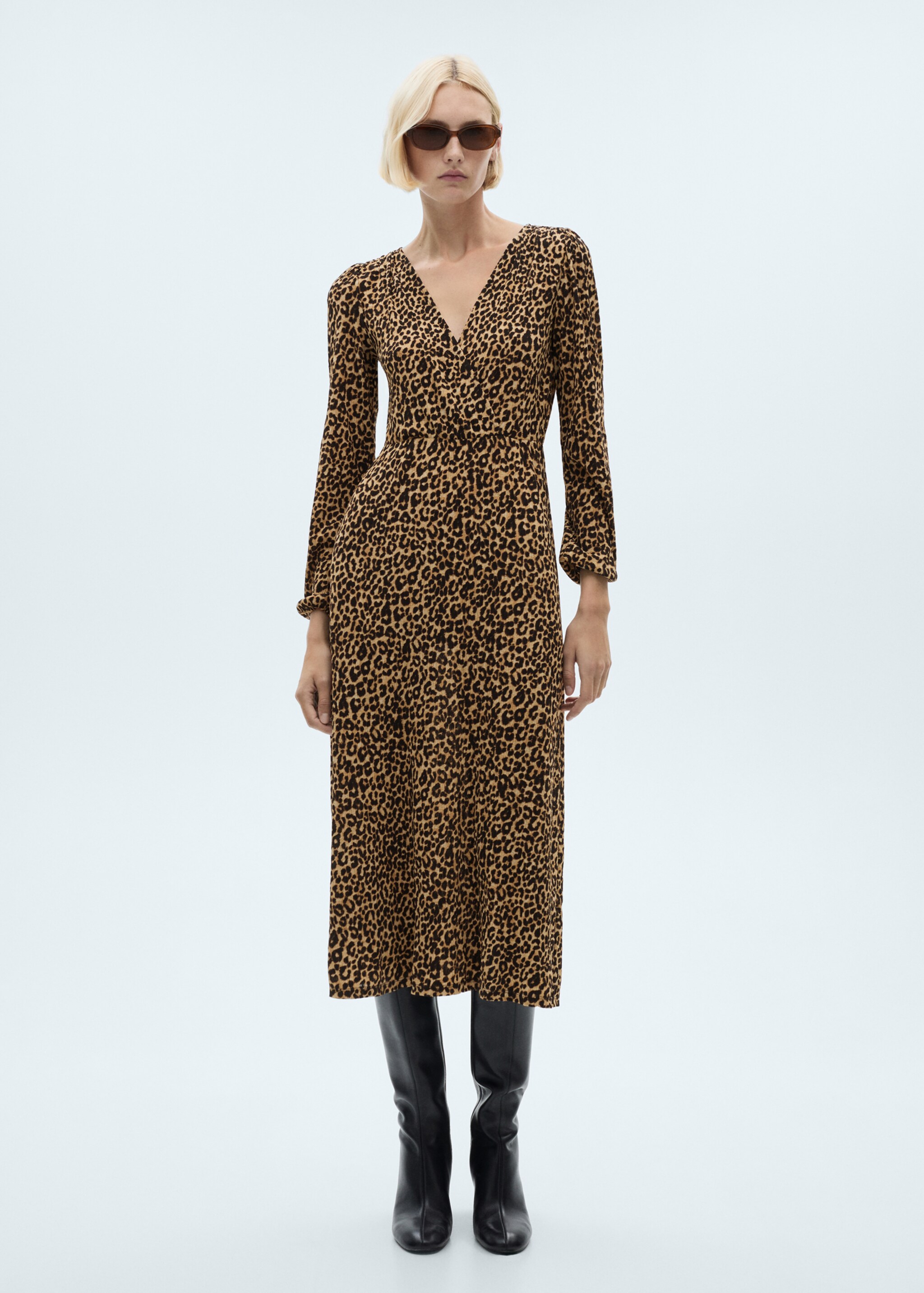 Leopard-print long dress - Plan général, Marron. Ref: 77095648-00.
