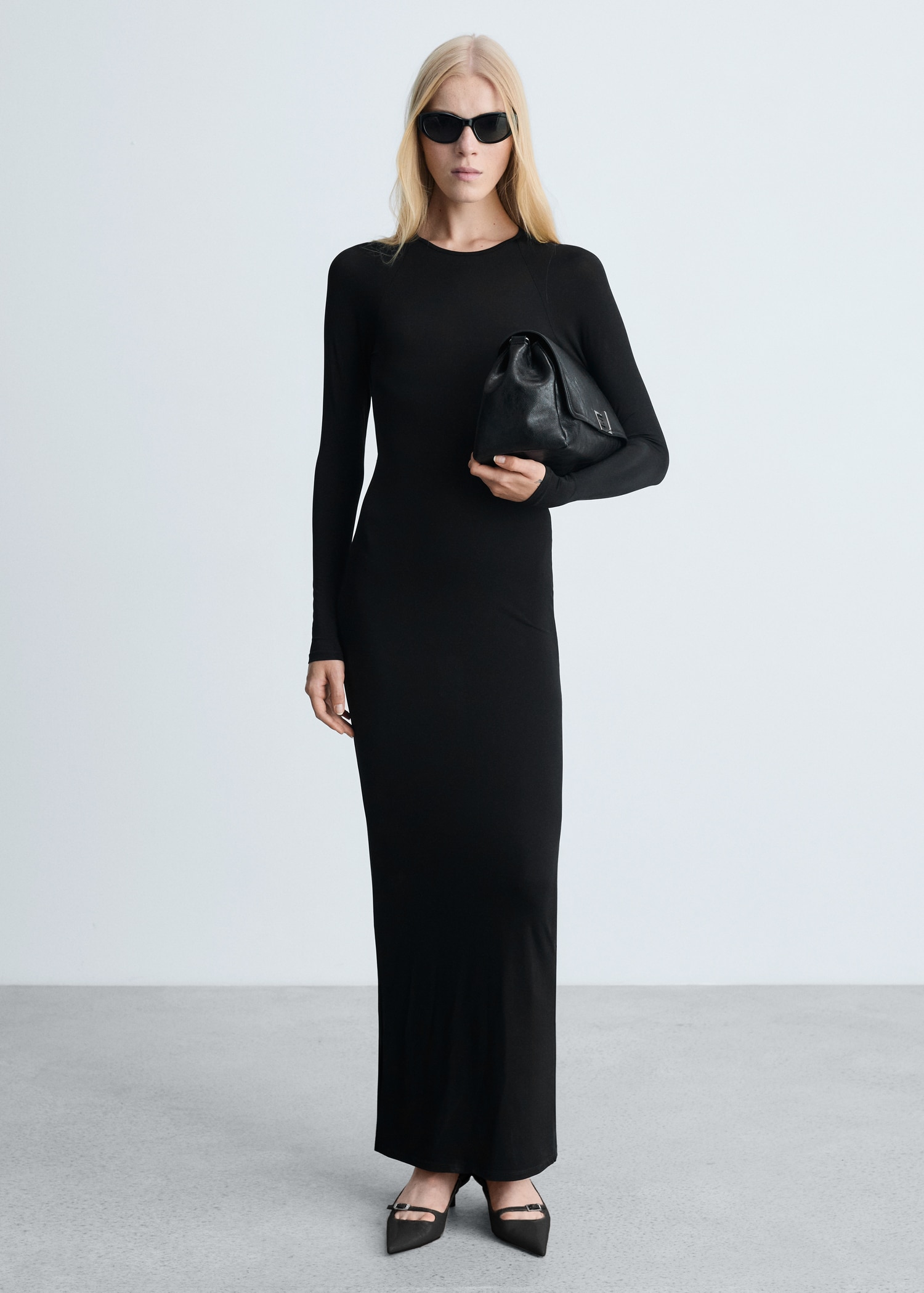 Long Sleeve Zwarte Lange Jurk Lange Mouwen Maxi Jurk Lange Zwarte