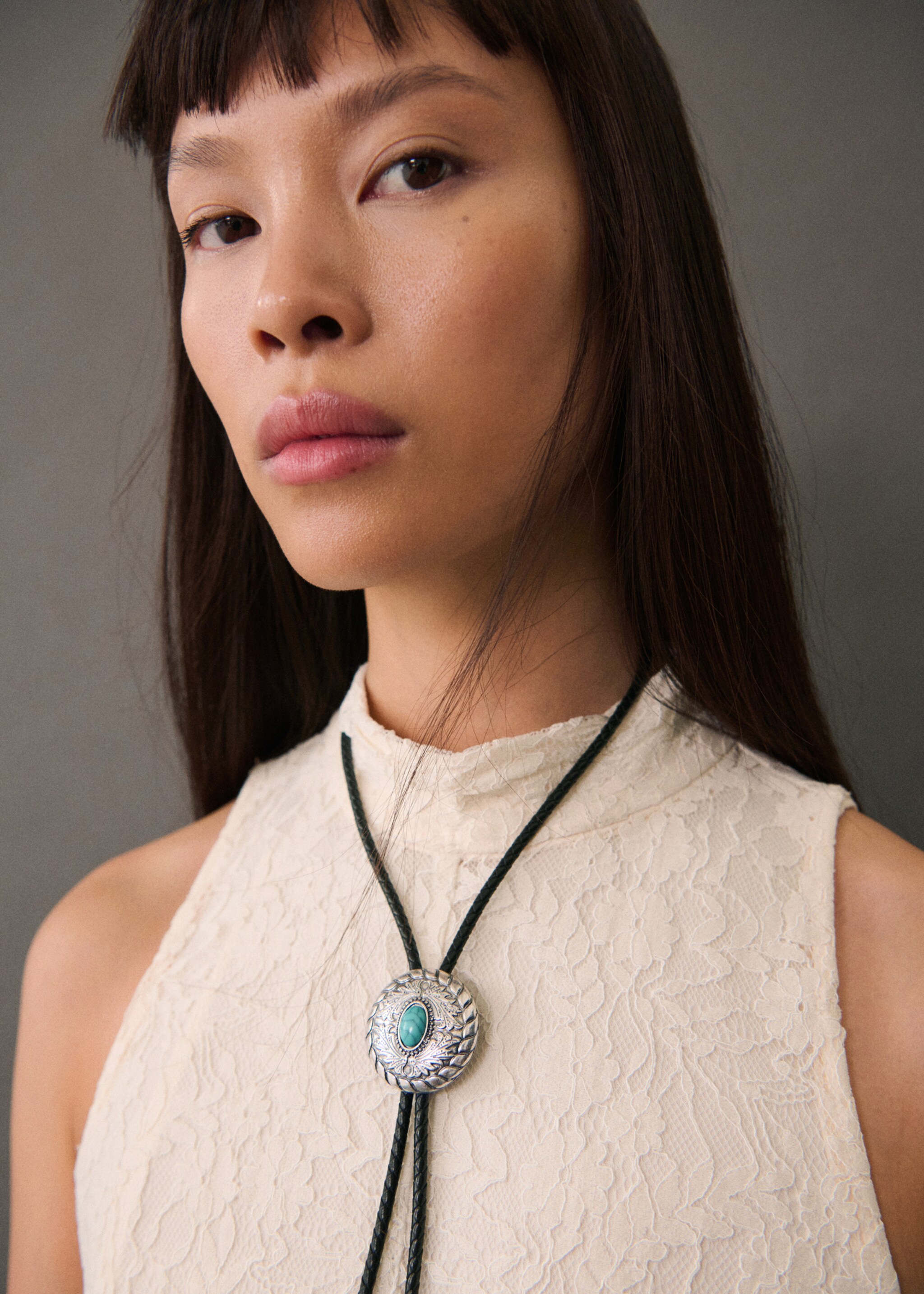 Beaded cord necklace - General plane, Silver. Ref: 77095671-00.