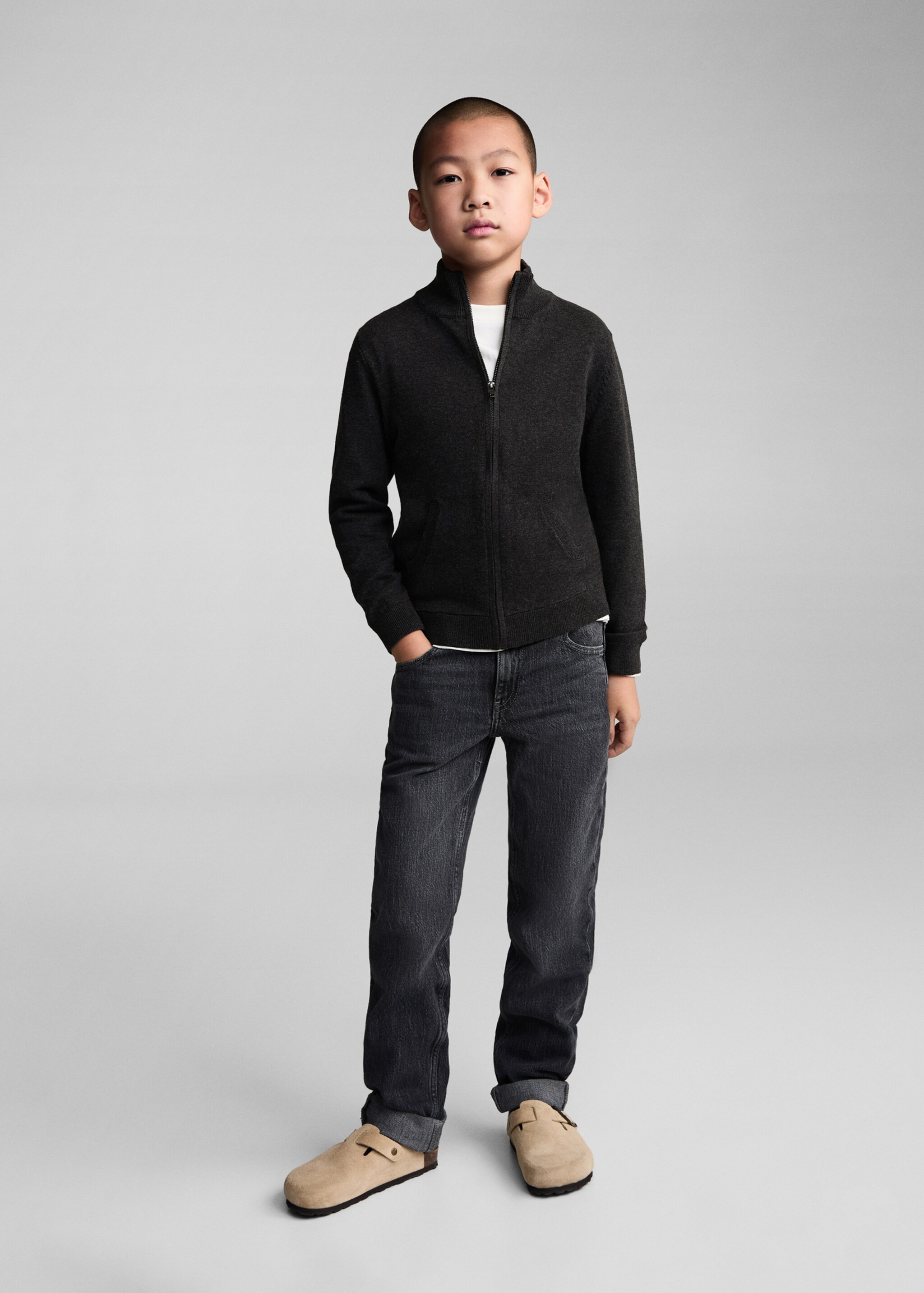 Zipped knit cardigan - General plane, Charcoal. Ref: 77095963-00.