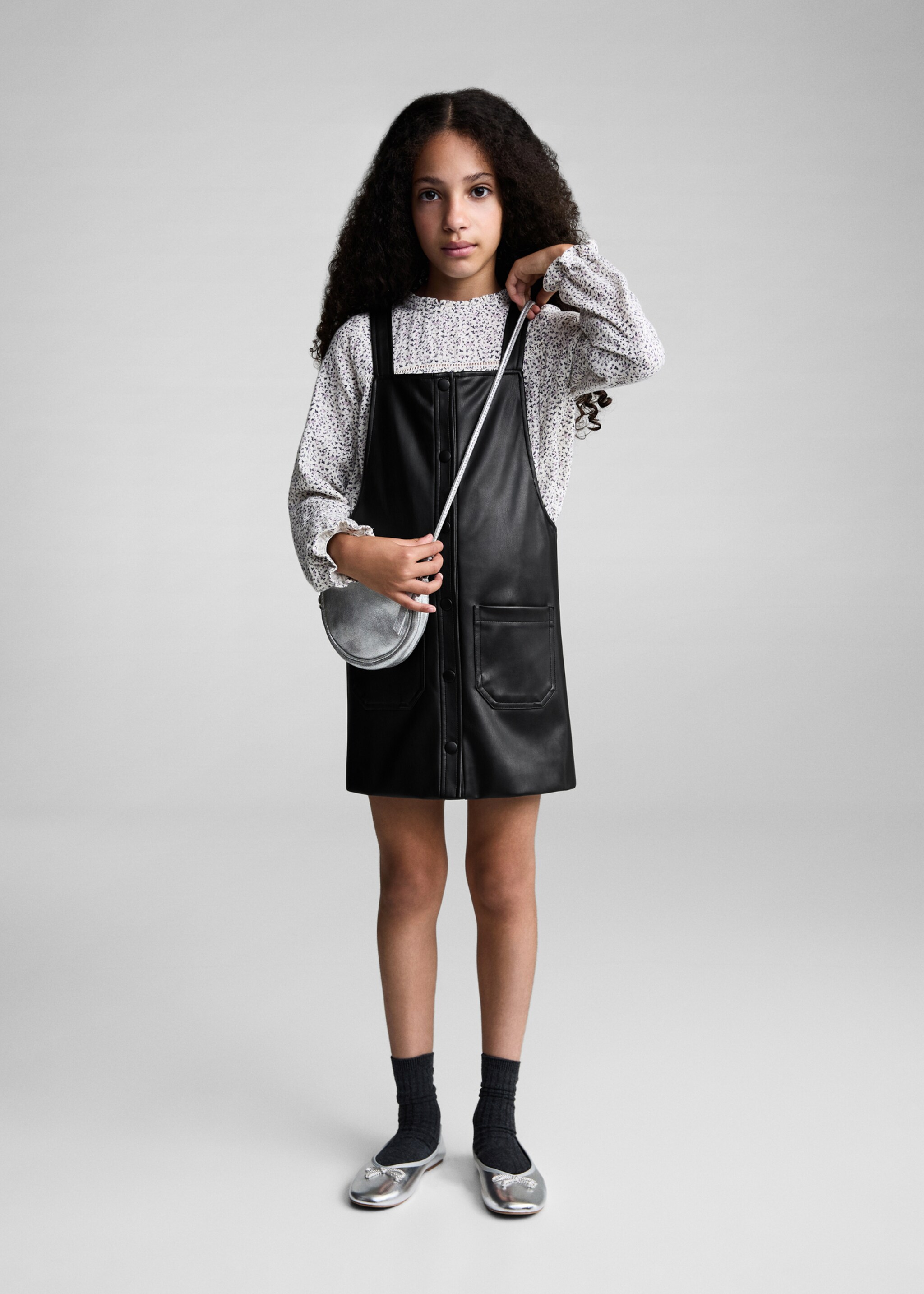 Leather-effect pinafore dress - General plane, Black. Ref: 77095970-00.
