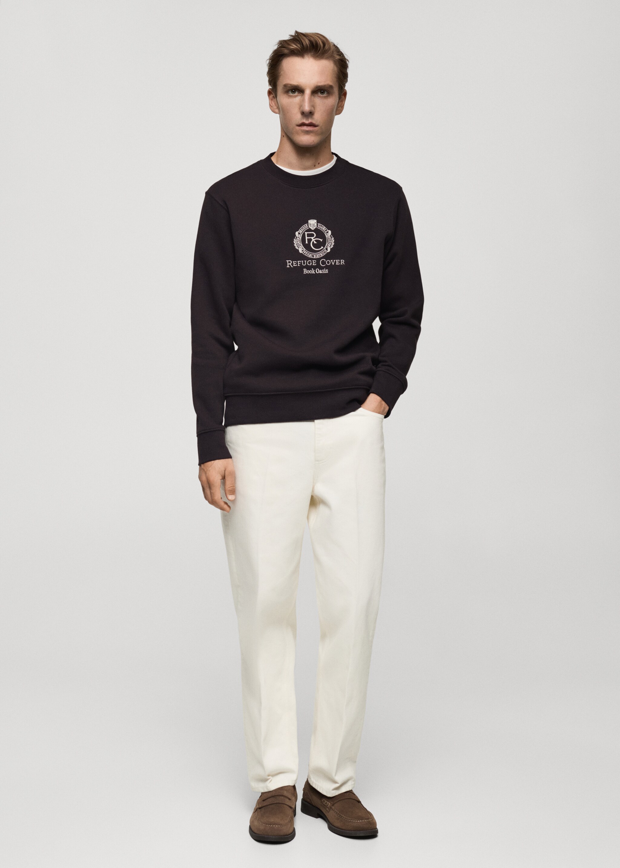 Sudadera 100% algodón detalle bordado - Plano general, Morado. Ref: 77095974-00.