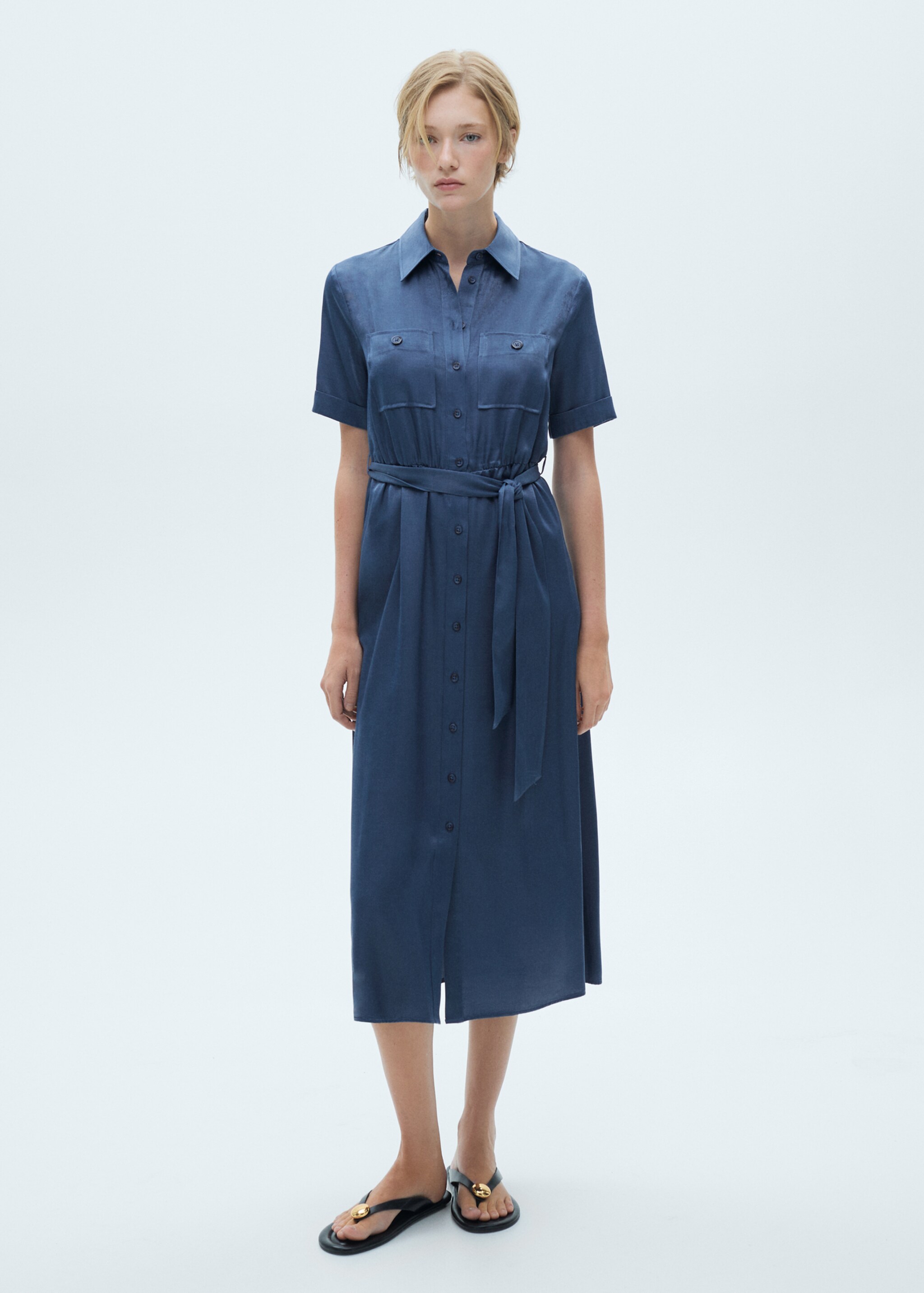 Satin shirt dress - General plane, Blue. Ref: 77095980-00.
