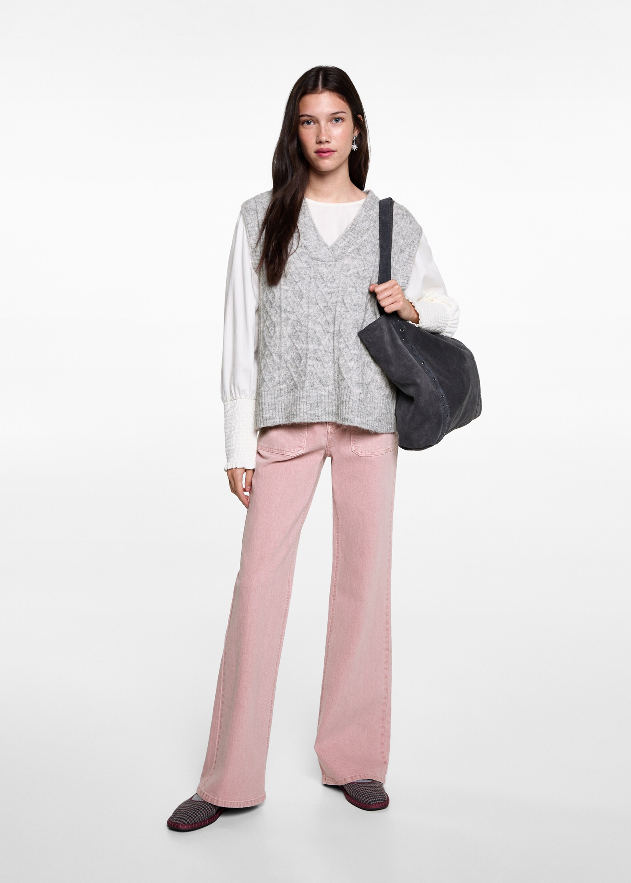Braided-knit gilet - General plane, Medium Heather Grey. Ref: 77096004-00.