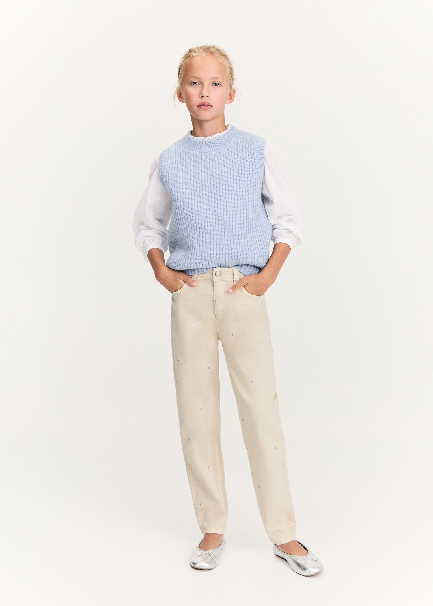 Jeans Ricamati Per Bambina KidsCool - Pantaloni Denim Elasticizzati Con Farfalle - Foto 2