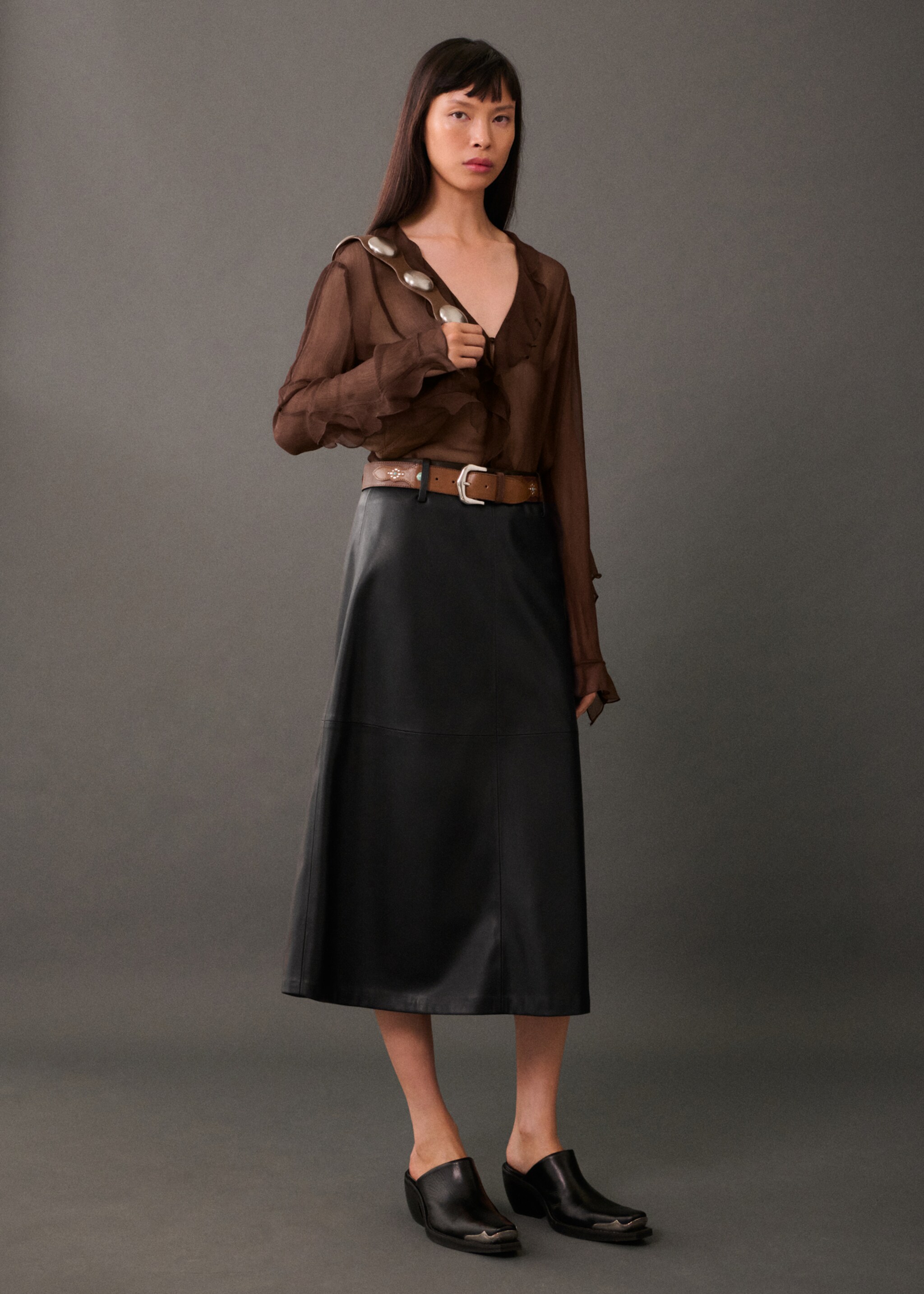 Leather-effect midi-skirt - General plane