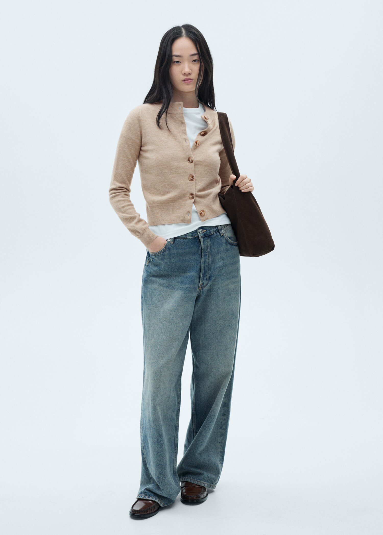 Cardigan de gola redonda com botões - Plano geral