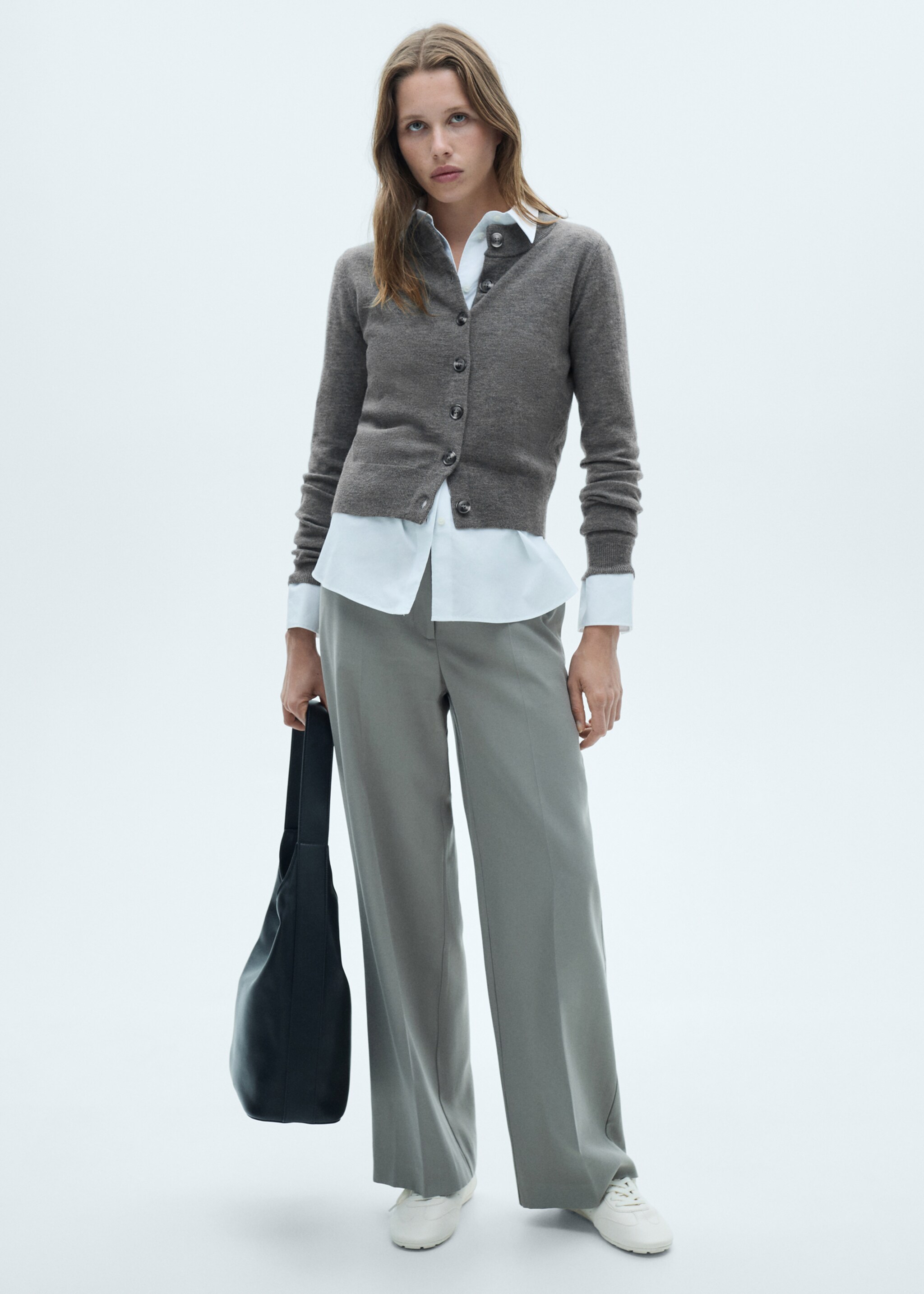 Cardigan de gola redonda com botões - Plano geral, Cinzento-mesclado escuro. Ref: 77096722-00.