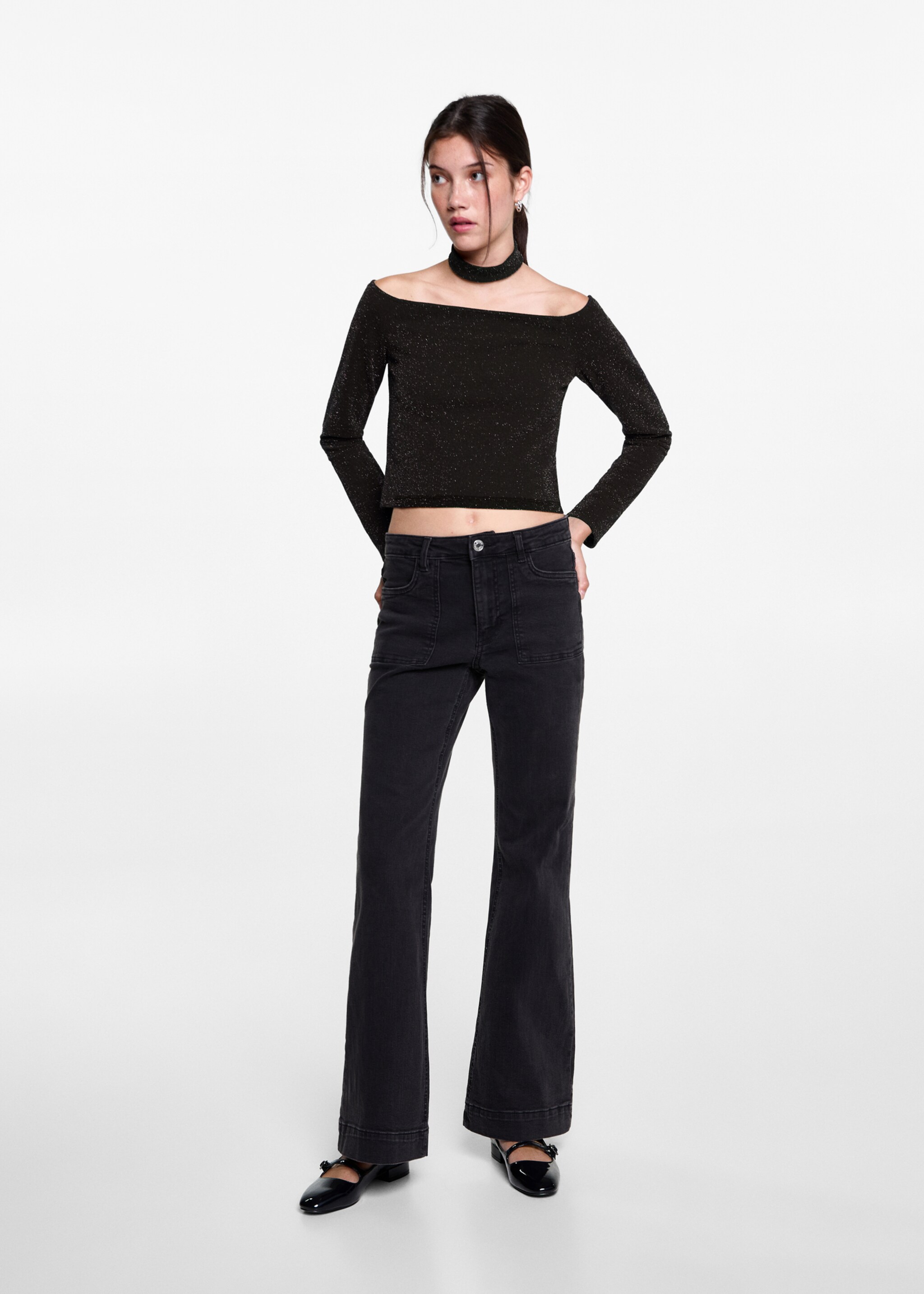 Choker lurex top - General plane, Black. Ref: 77096736-00.