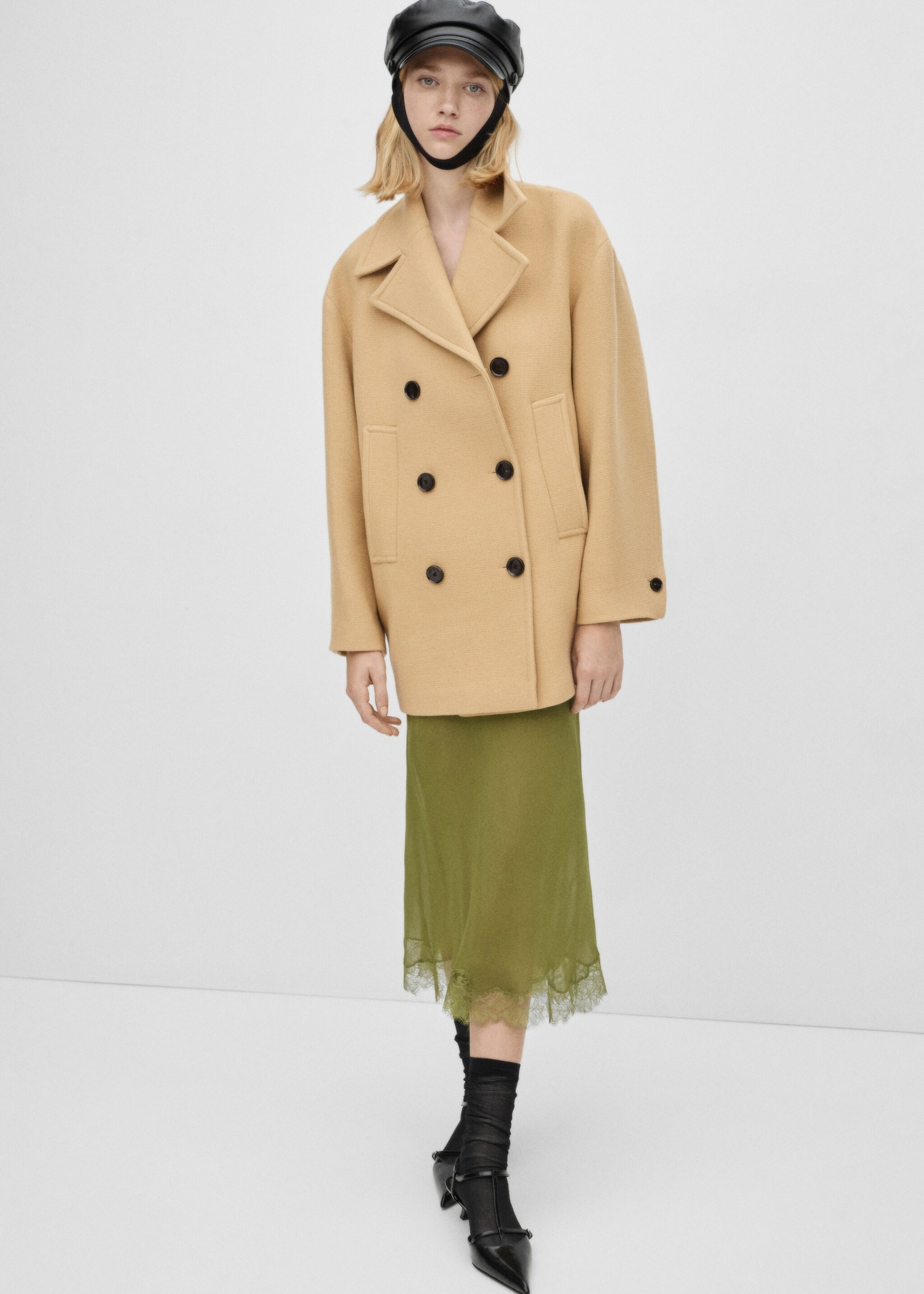 Double-breasted virgin wool coat - General plane, Medium Brown. Ref: 77096762-00.