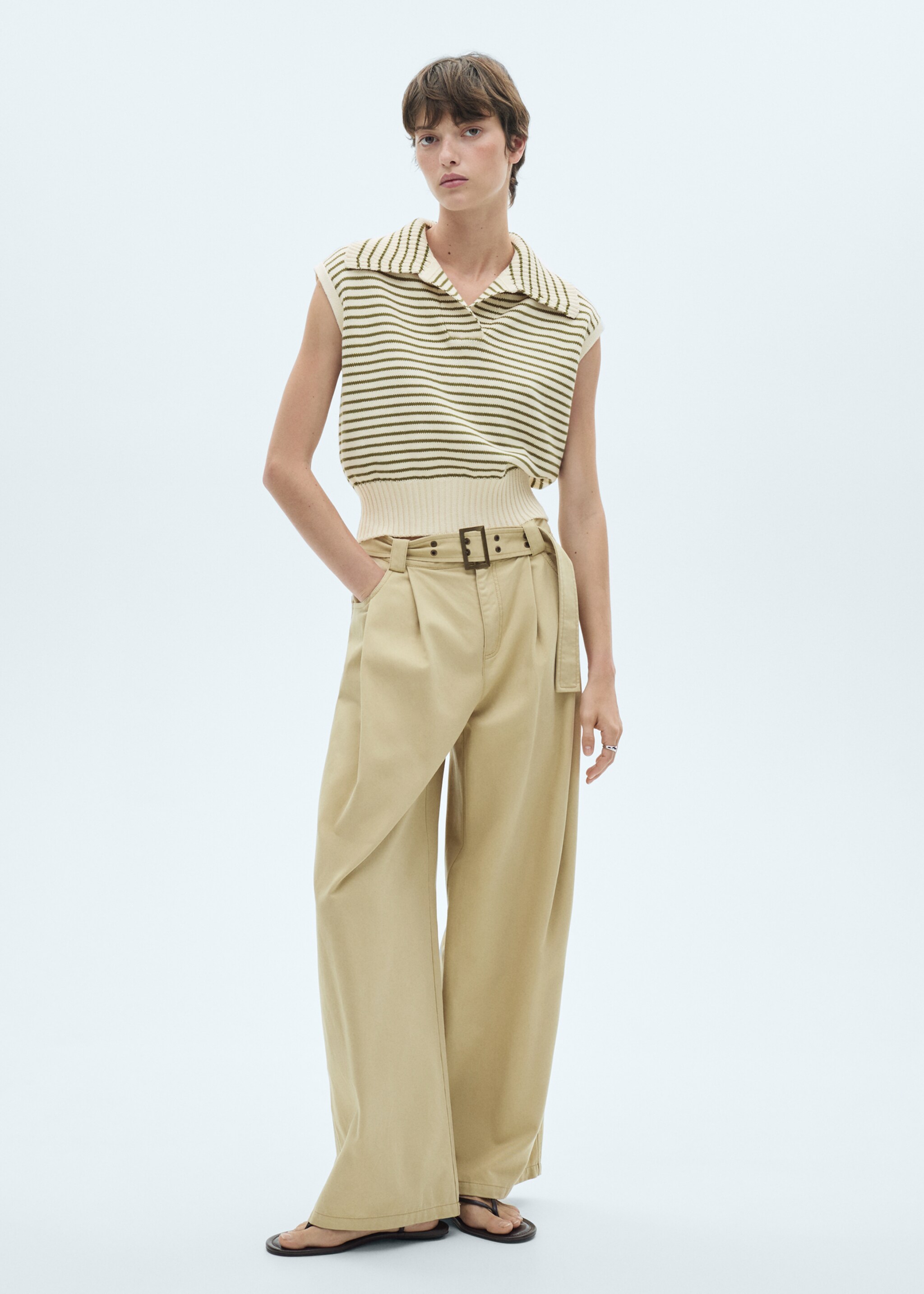 Striped knitted gilet - General plane, Ecru. Ref: 77097643-00.