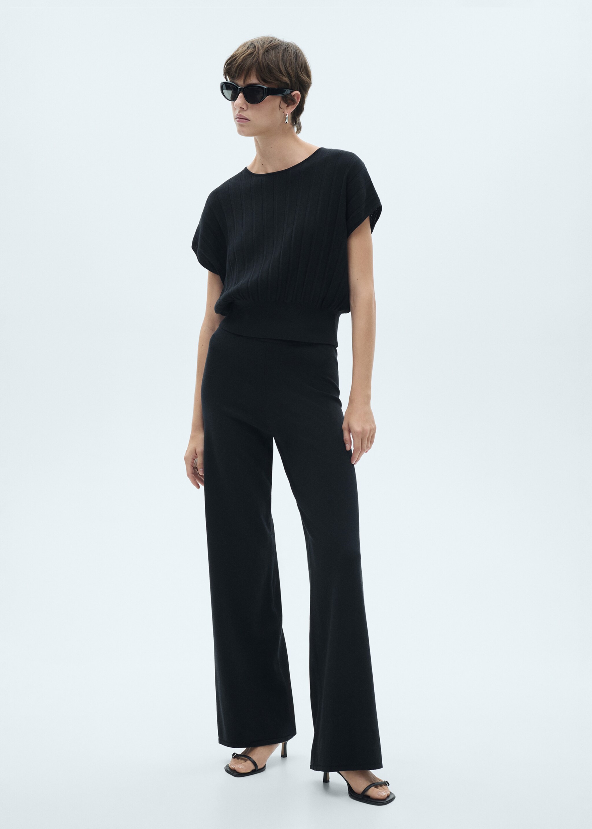 Fine-knit wideleg trousers - General plane, Black. Ref: 77097644-00.