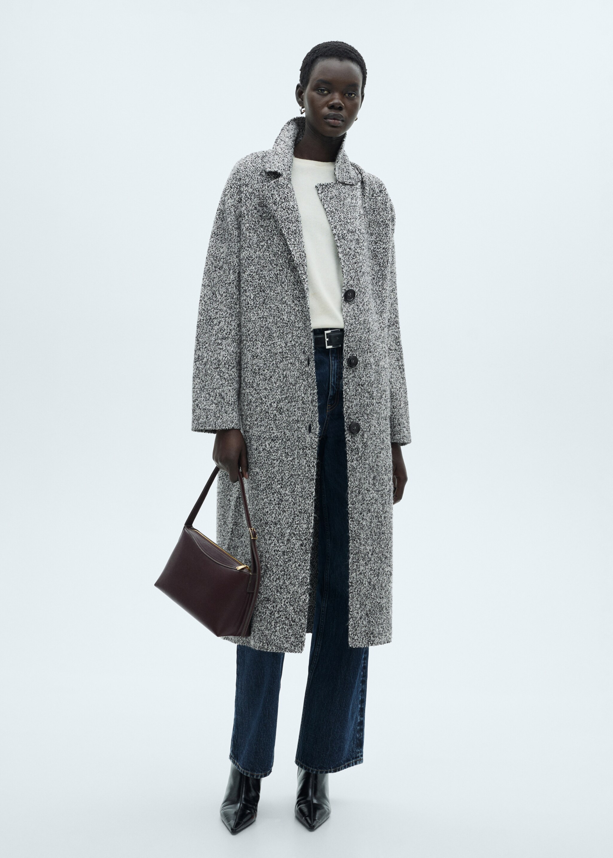 Παλτό βαμβάκι μελανζέ πλέξη - Γενικό πλάνο, Μαύρο. Ref: 77097660-00.