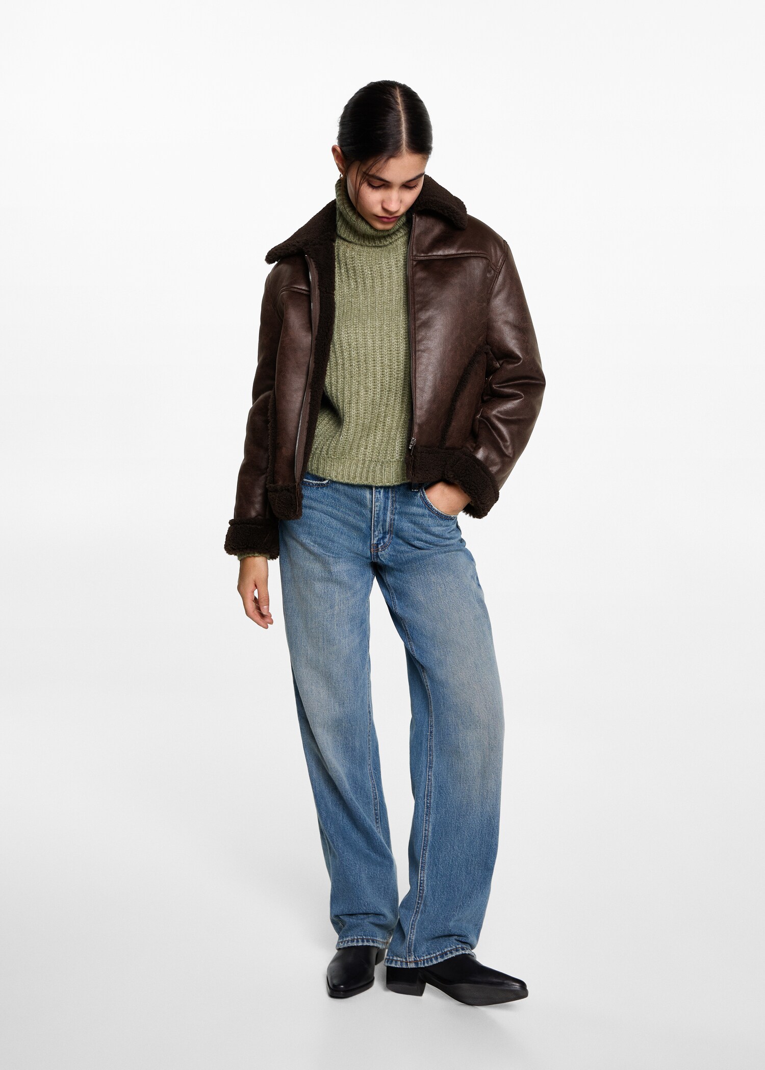 Blouson simili-cuir imitation mouton retourné - Plan général