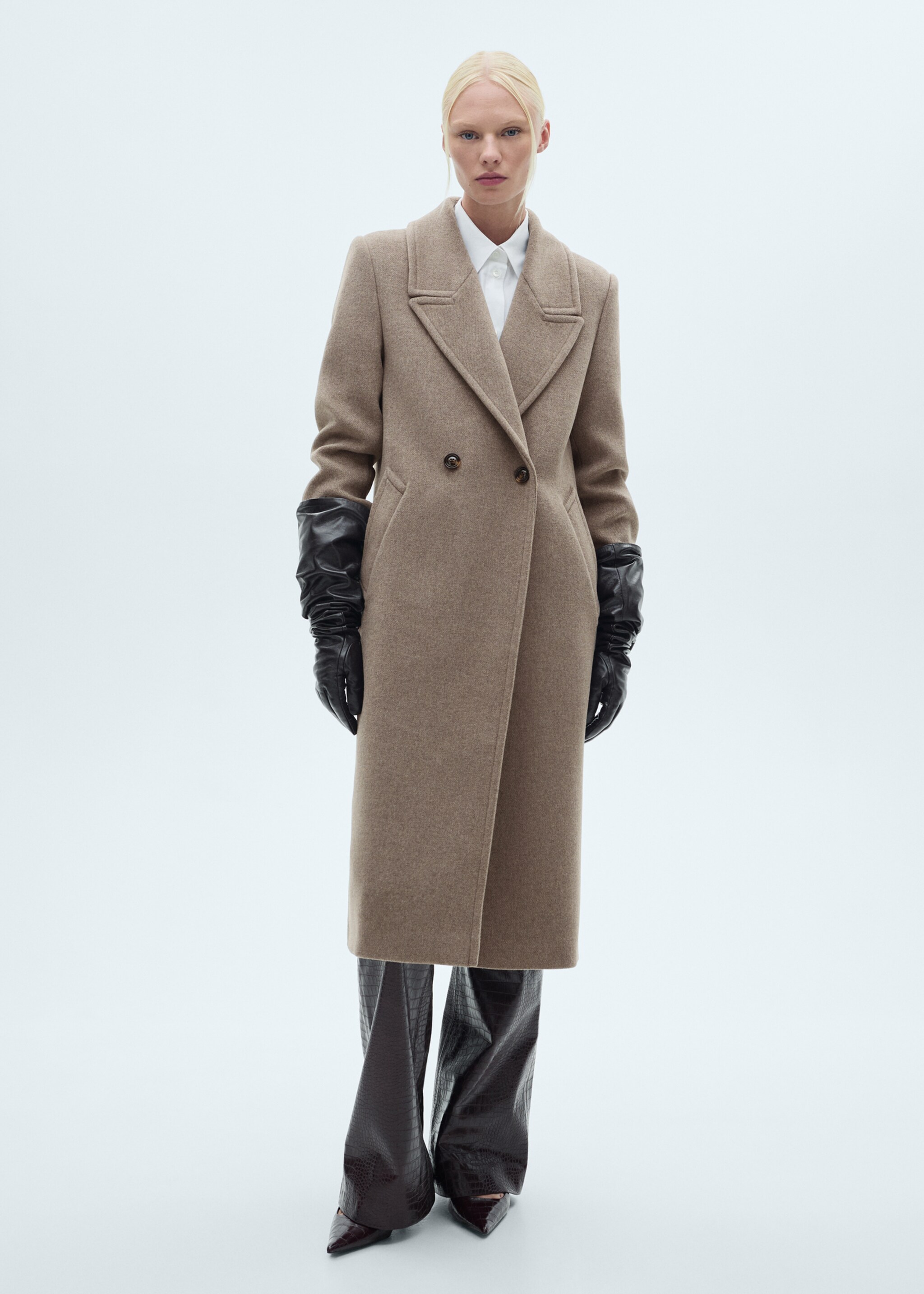 Wool coat with lapels - General plane, Medium Brown. Ref: 77097683-00.