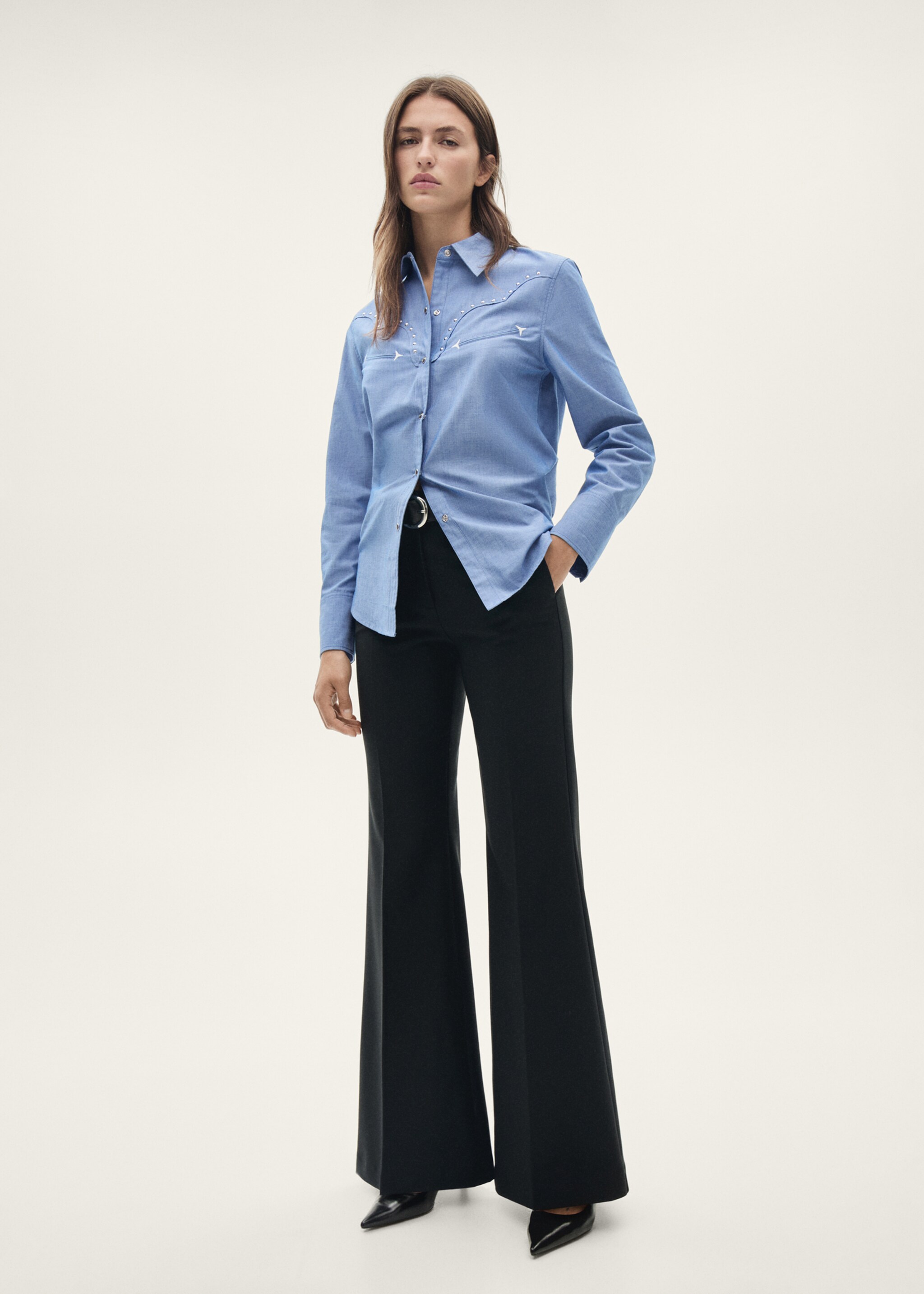 Chemise coton détail studs - Plan général, Bleu. Ref: 77097684-00.