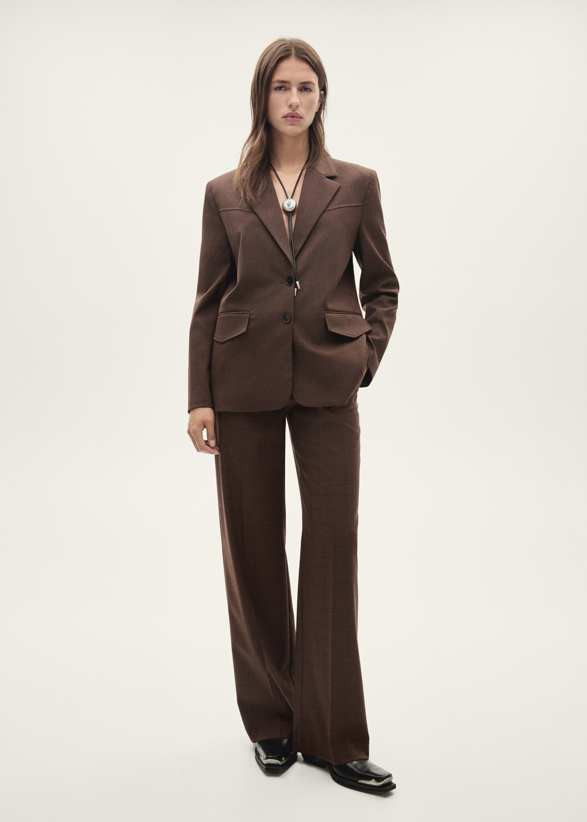 Blazer traje micro pata de gallo - Plano general, Marrón. Ref: 77097693-00.