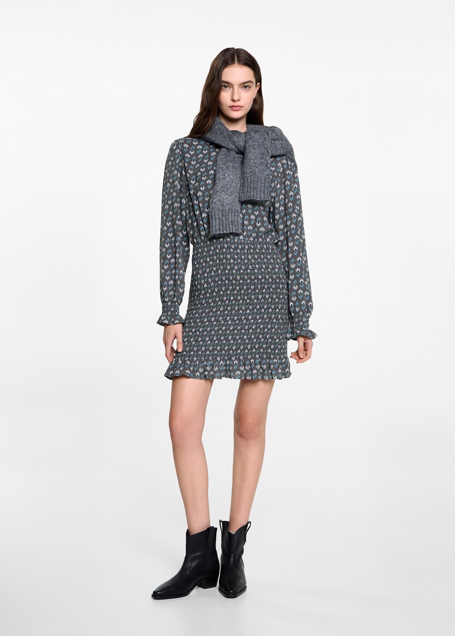 Printed dress with ruffled detail - General plane