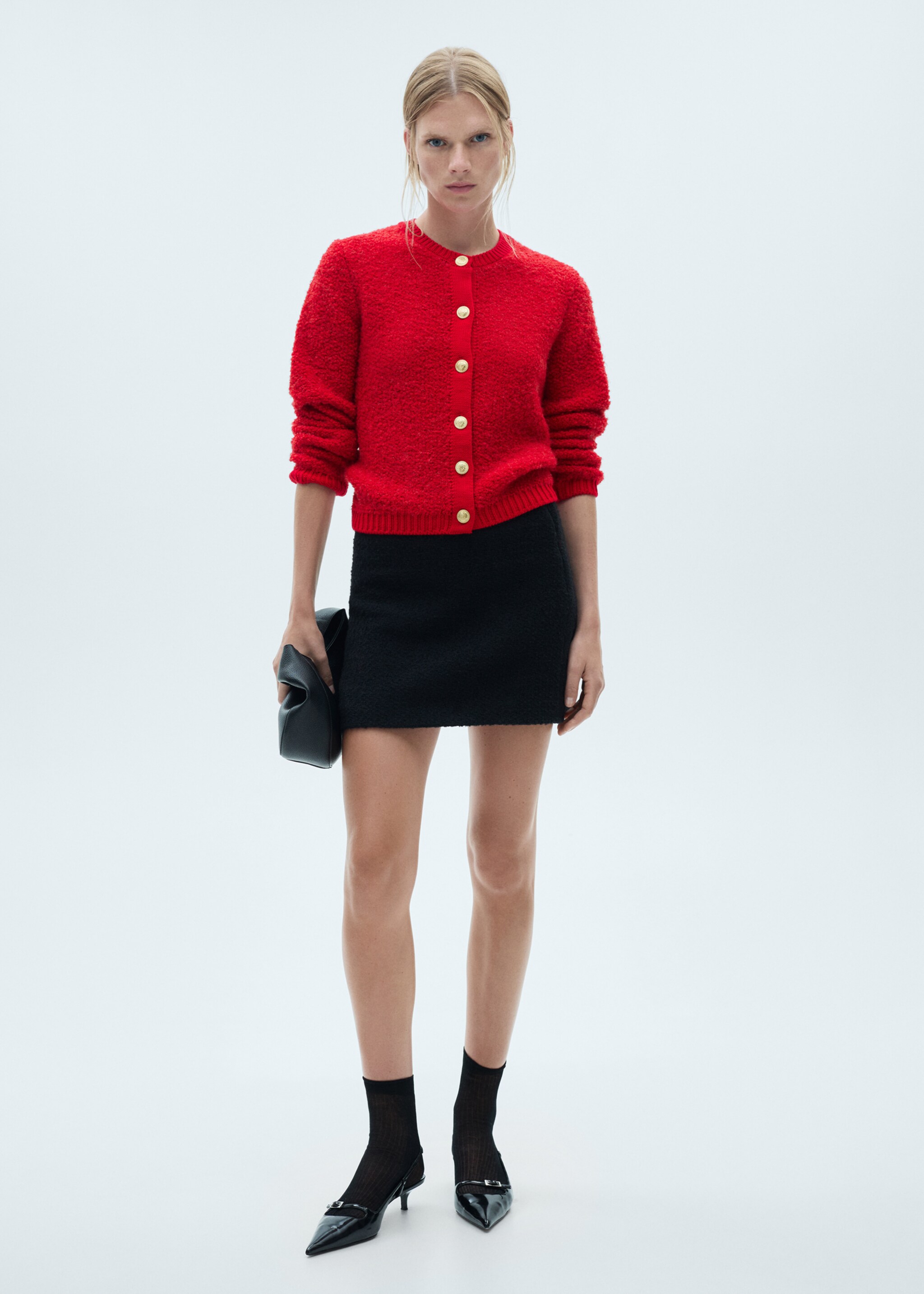 Curly-knit cardigan with jewel buttons - General plane, Red. Ref: 77097709-00.