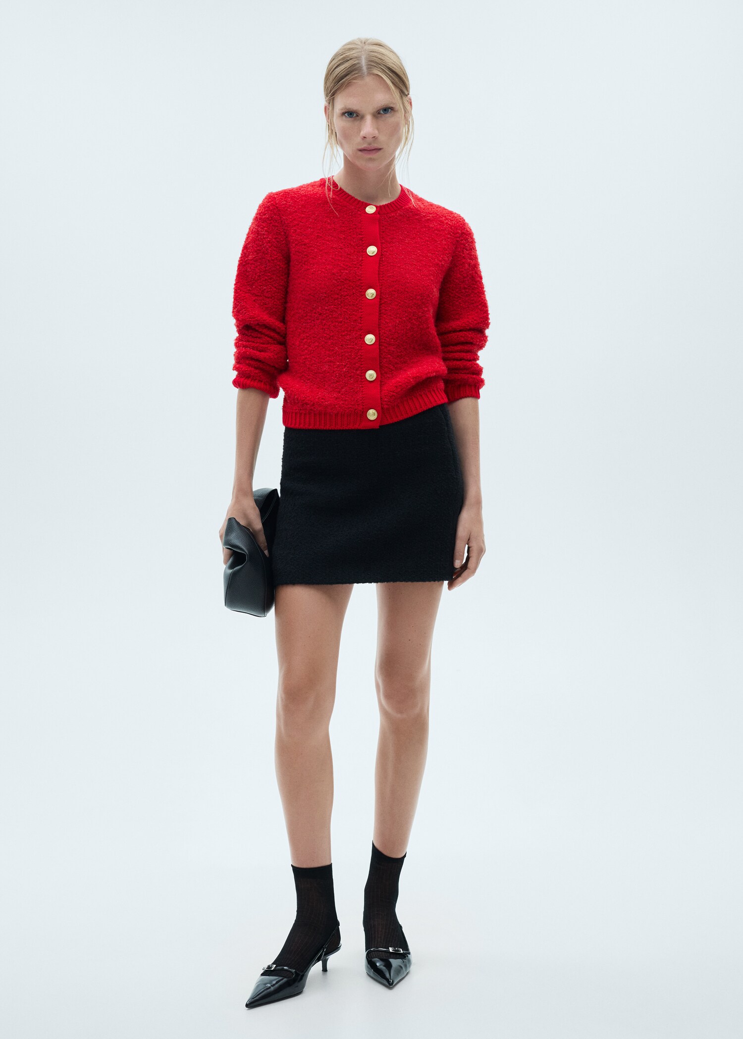 Curly-knit cardigan with jewel buttons - General plane