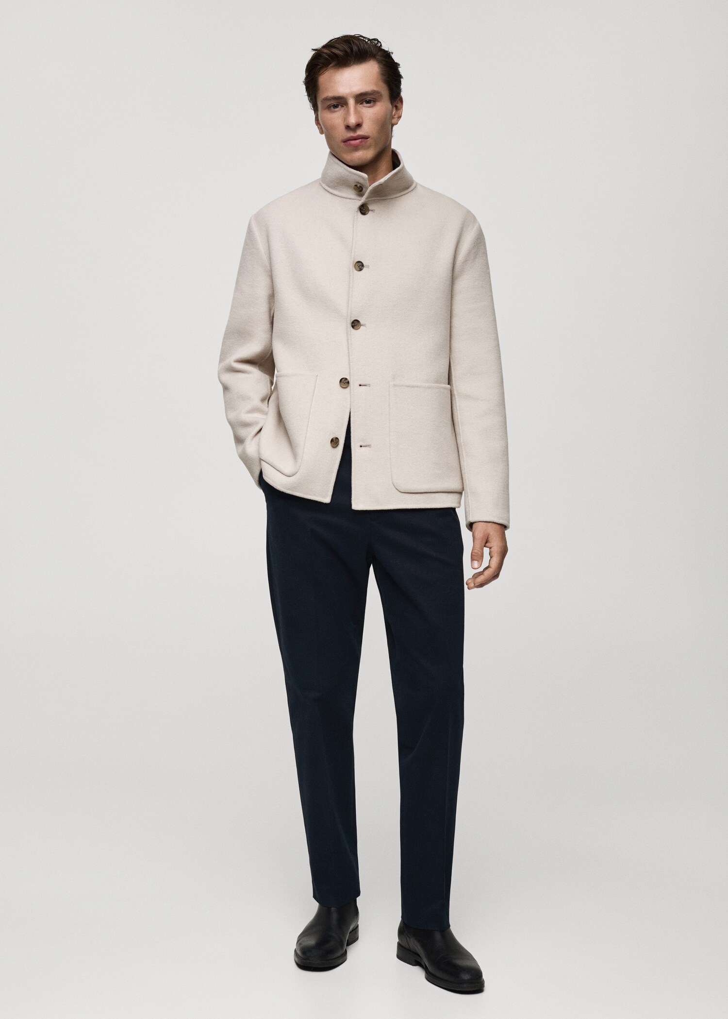 Handmade wool jacket with funnel neck - General plane