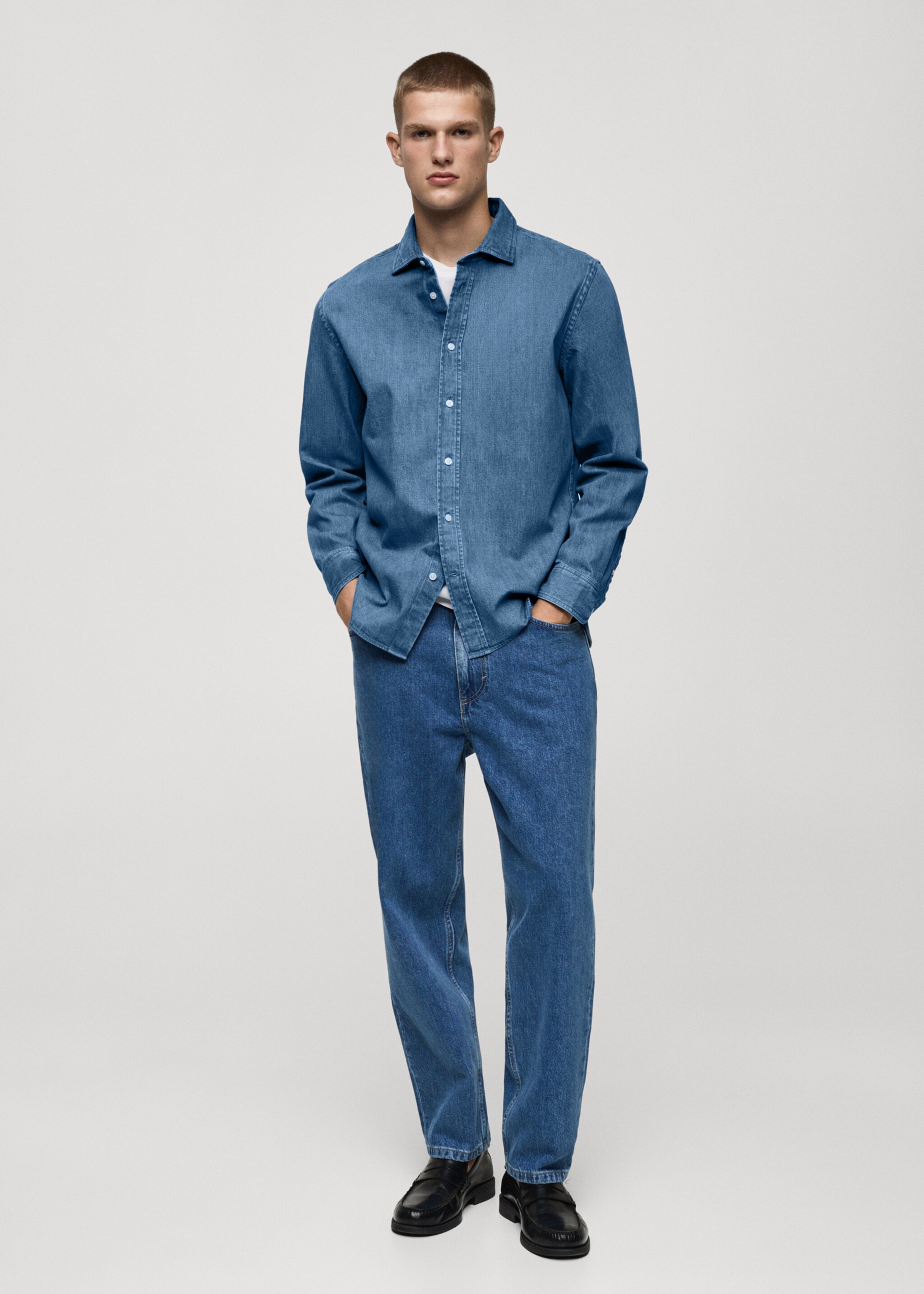 Regular fit denim shirt - General plane, Medium Blue. Ref: 77097916-00.