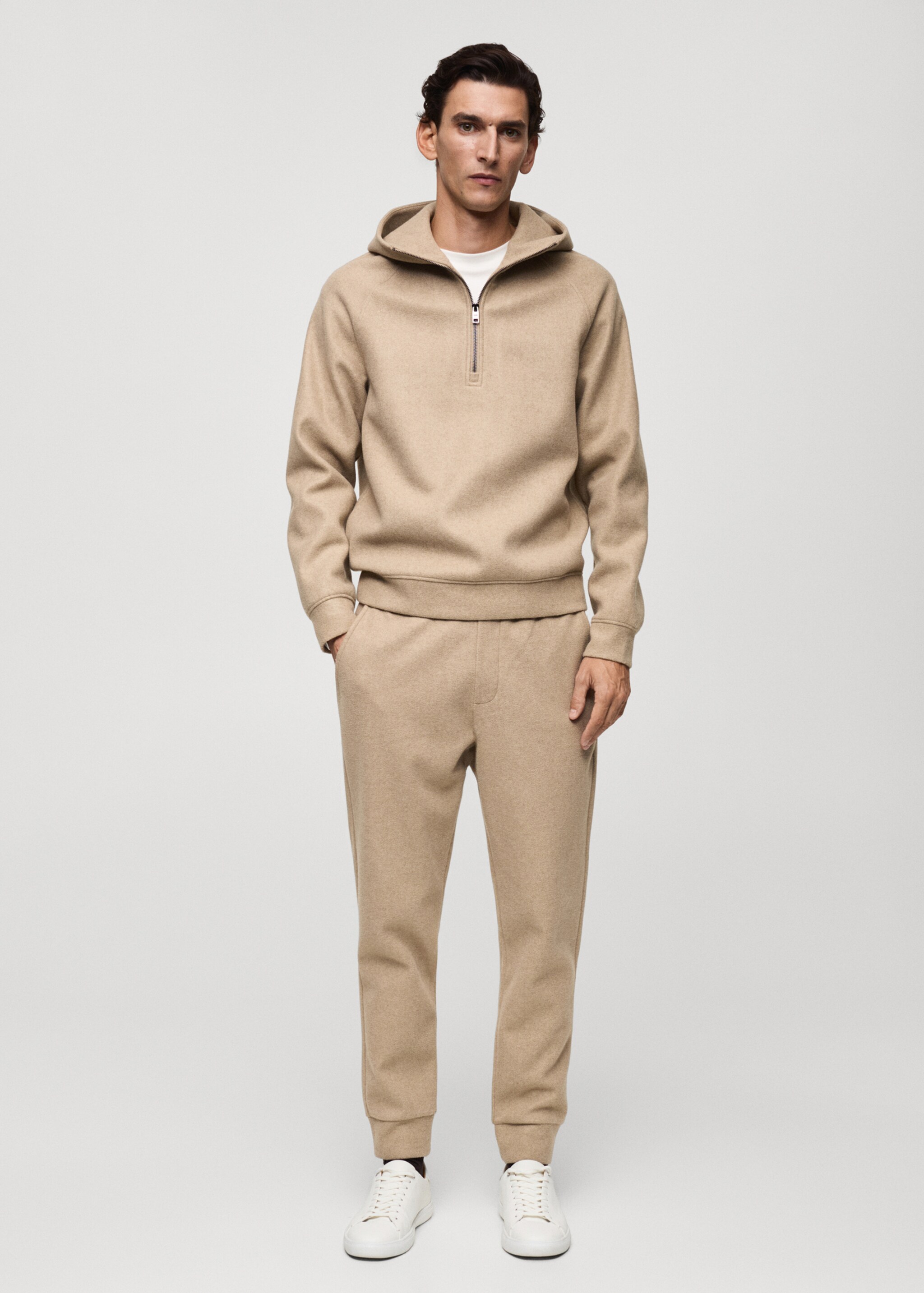 Flannel joggers with drawstring - General plane, Beige. Ref: 77097919-00.