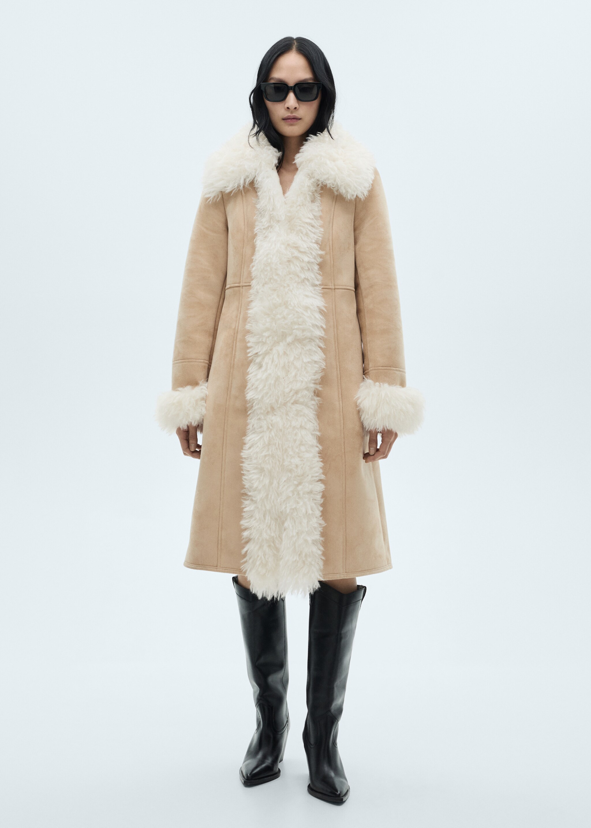 Doubleface-Mantel mit Pelzeffekt - Allgemeine Ansicht, Beige. Ref: 77098276-00.