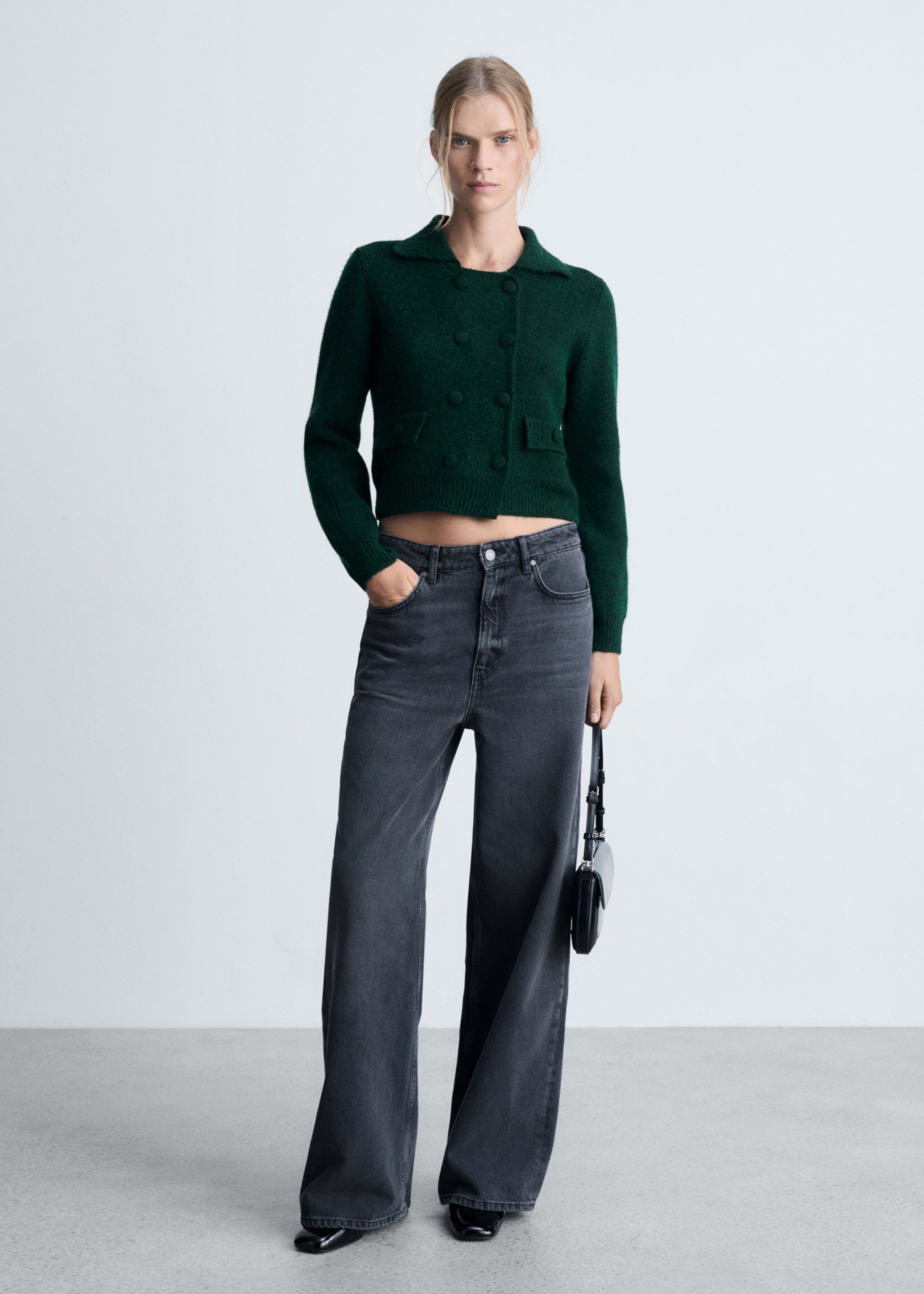 Double-breasted knitted jacket - General plane, Green. Ref: 77099054-00.