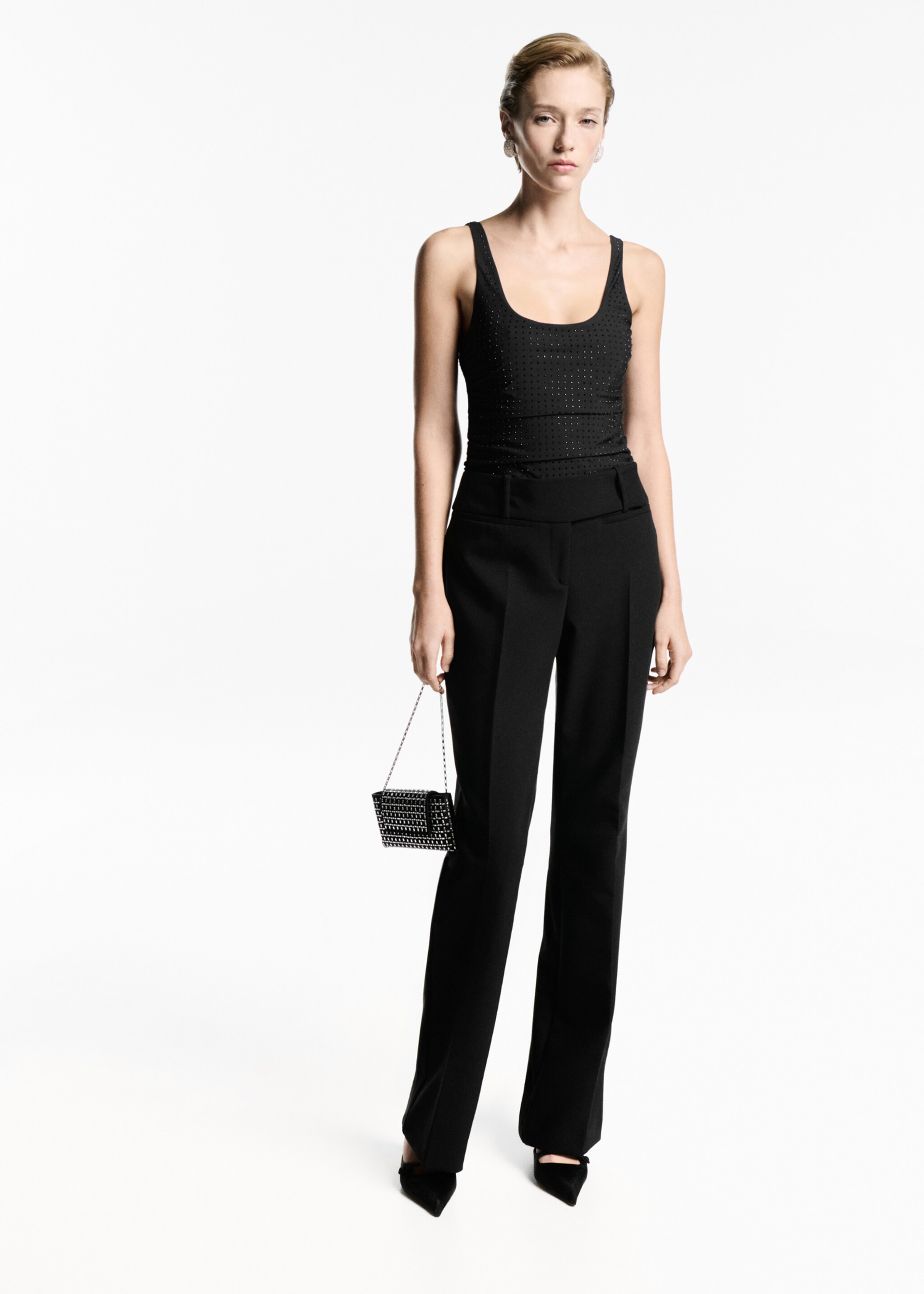 Gathered bodysuit with rhinestone detail - General plane, Black. Ref: 77099057-00.