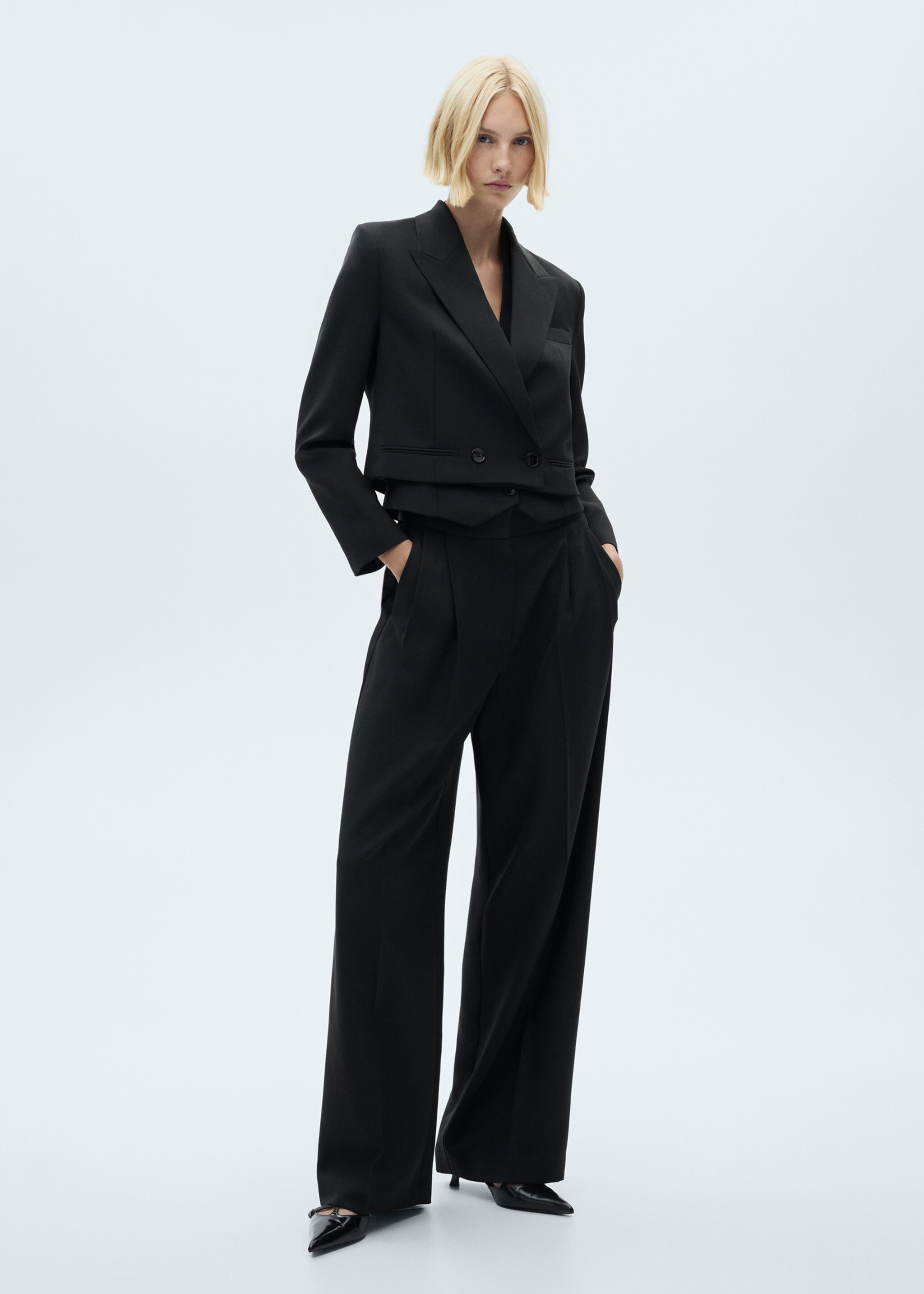 Double-breasted cropped jacket - General plane, Black. Ref: 77099238-00.