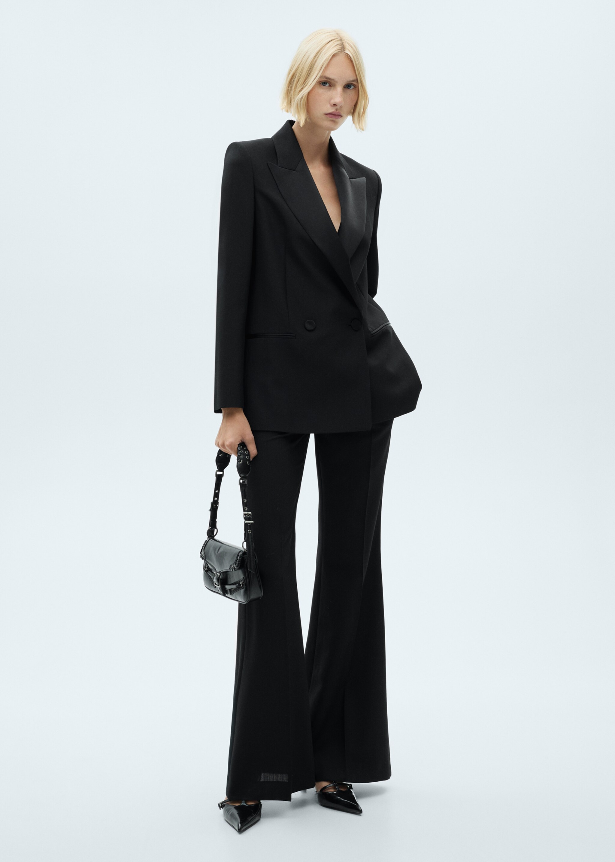 Blazer da completo con revers satinati - Piano generale, Nero. Ref: 77099244-00.