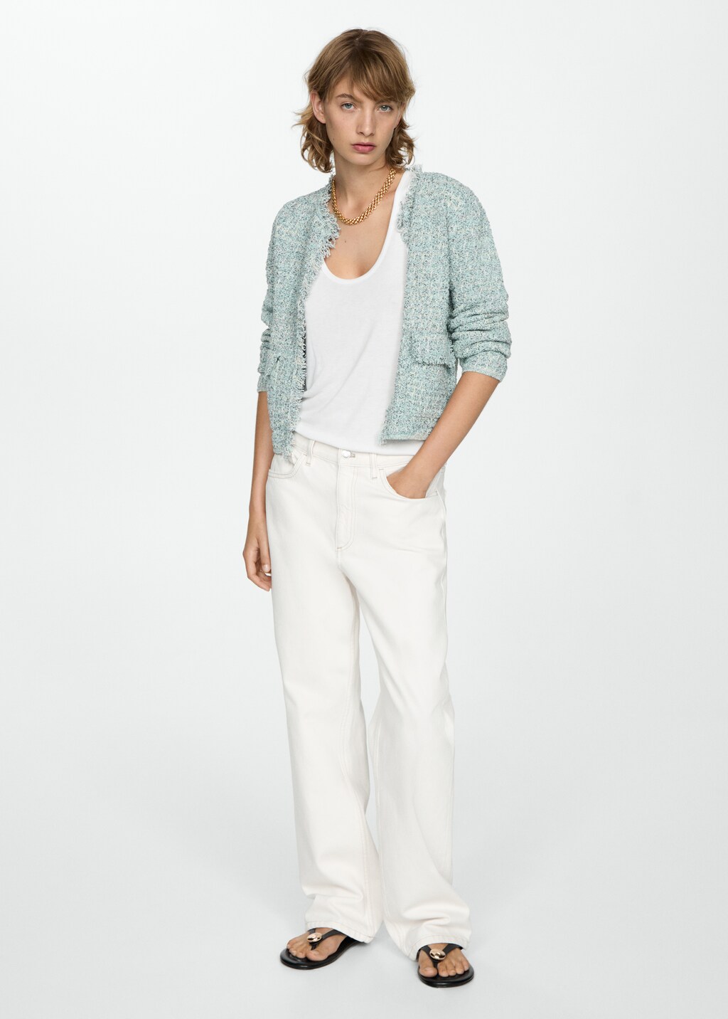 Tweed jacket with frayed ends - Women | MANGO OUTLET USA