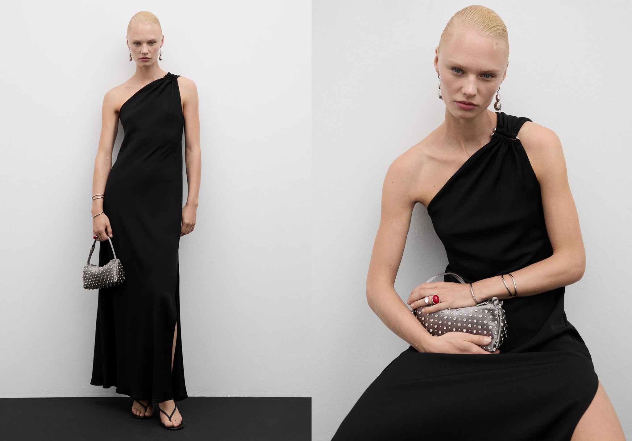 Asymmetrisches Kleid mit drapierten Details - Panoramaansicht